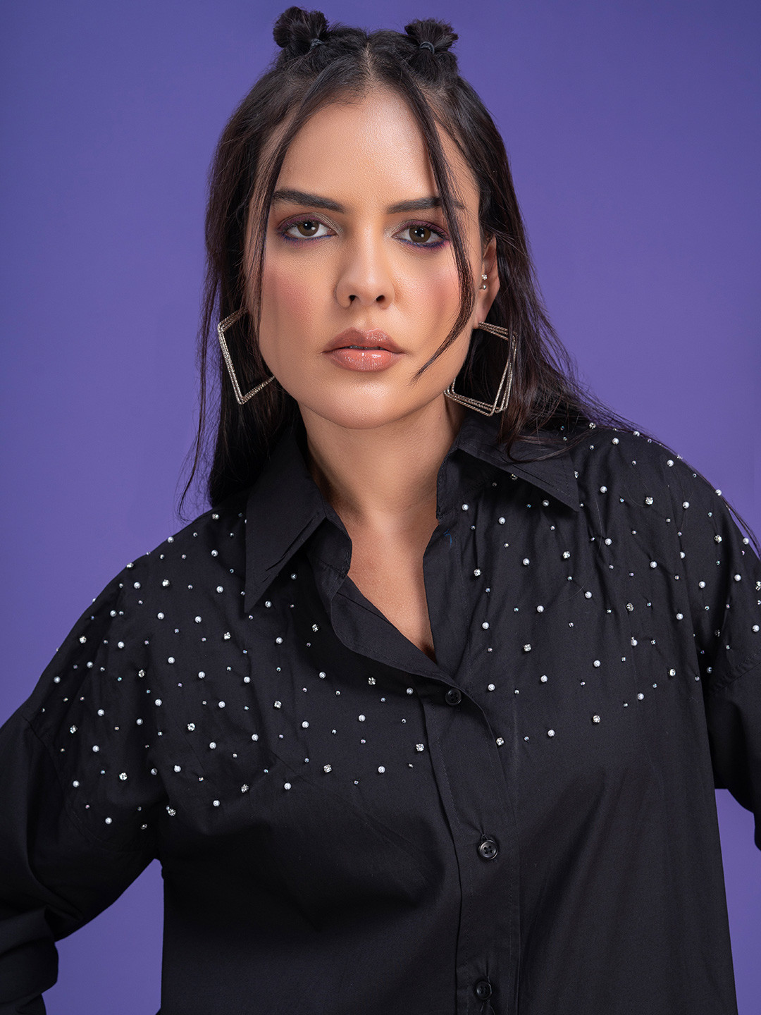 Lounge Dreams Women Comfort Spread Collar Solid Cotton Relaxed Fit Party Shirt