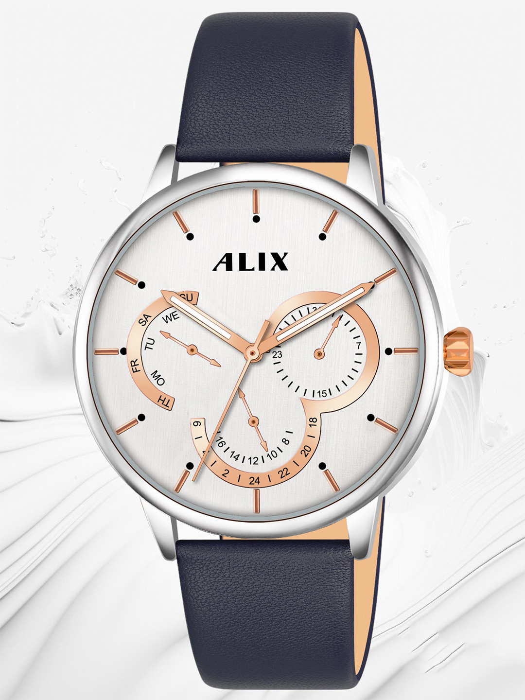 ALIX Men Brass Dial & Leather Straps Analogue Chronograph Watch AL3011 BLUE