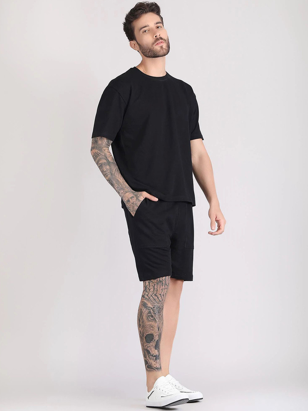 Raxedo Men Pure Cotton Baggy T-Shirt &  Shorts Co-Ord Set