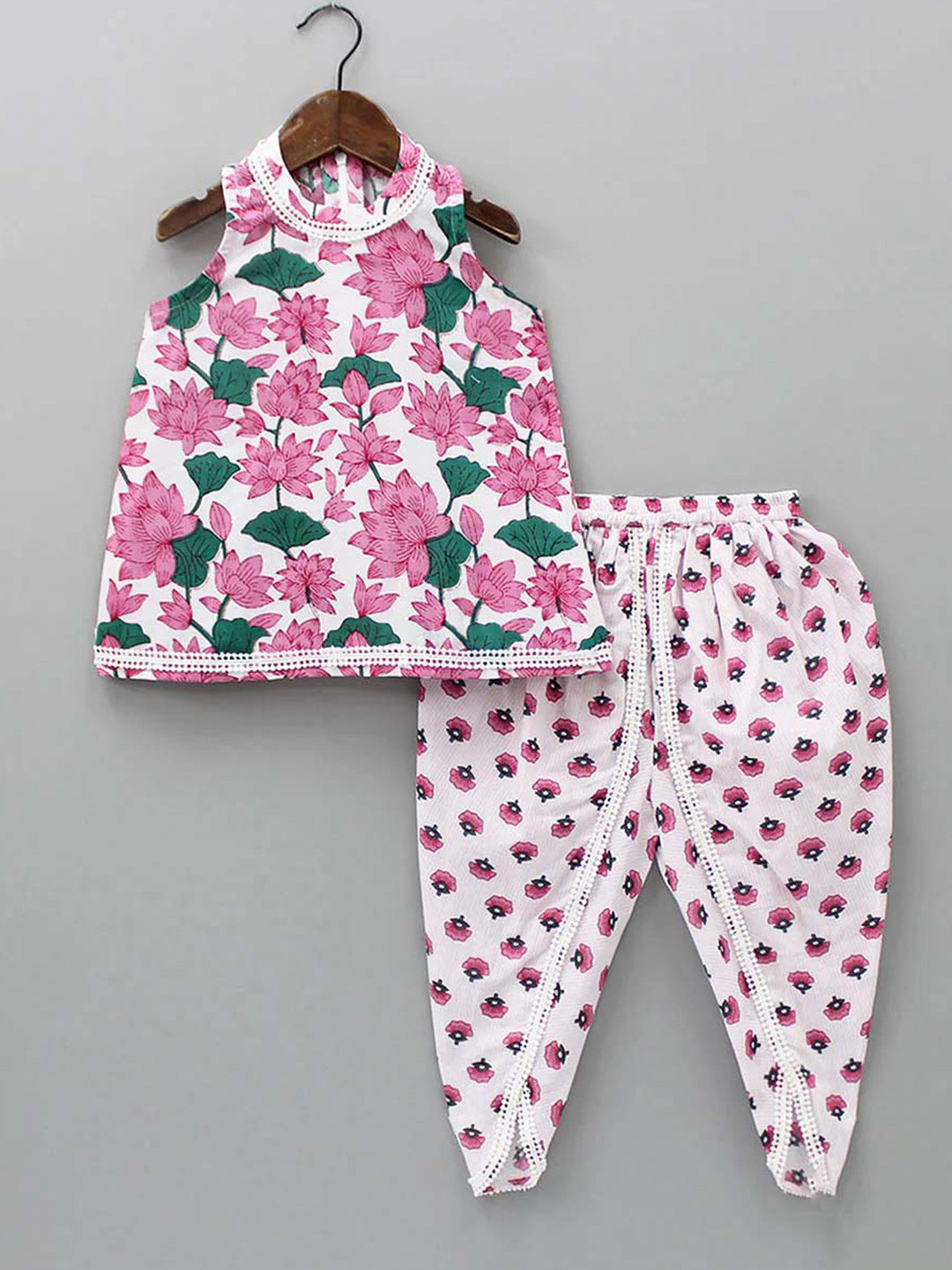 BAESD Girls Floral Printed Halter Neck Regular Top with Dhoti Pant