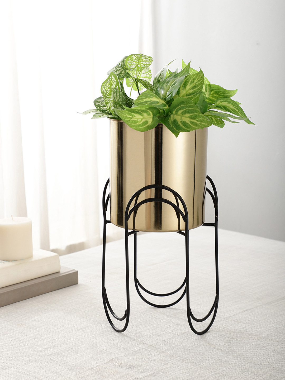 Maison Modern Trifecta Gold-Toned Stainless Steel Planter With Stand