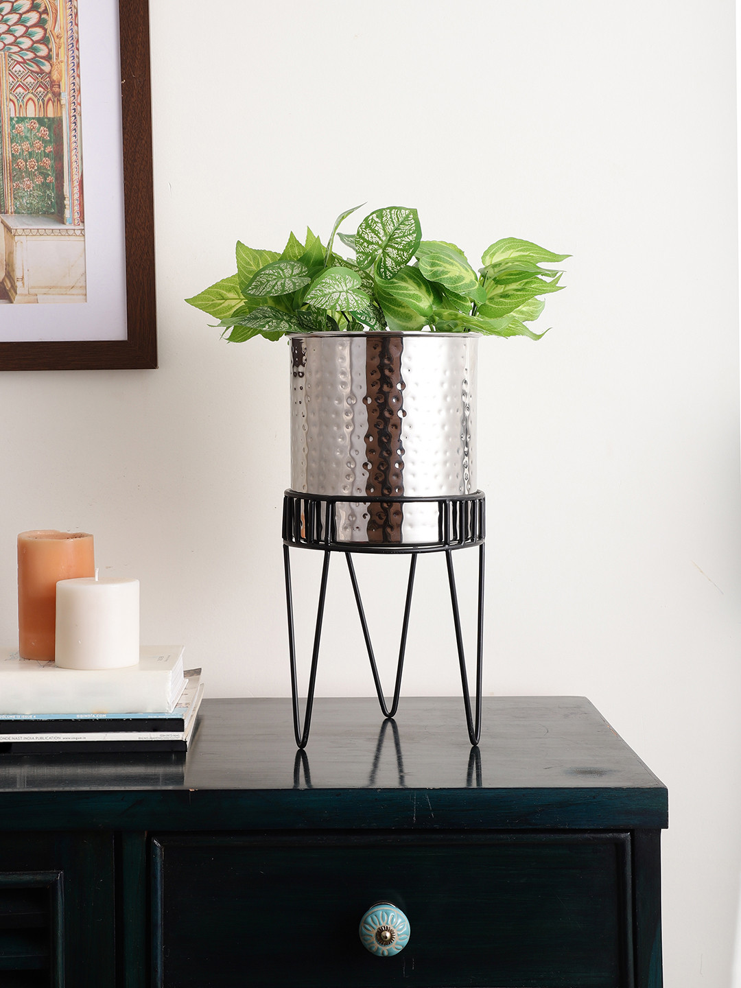 Maison Modern TriBlossom Silver-Toned Textured Stainless  Steel Planter With Stand