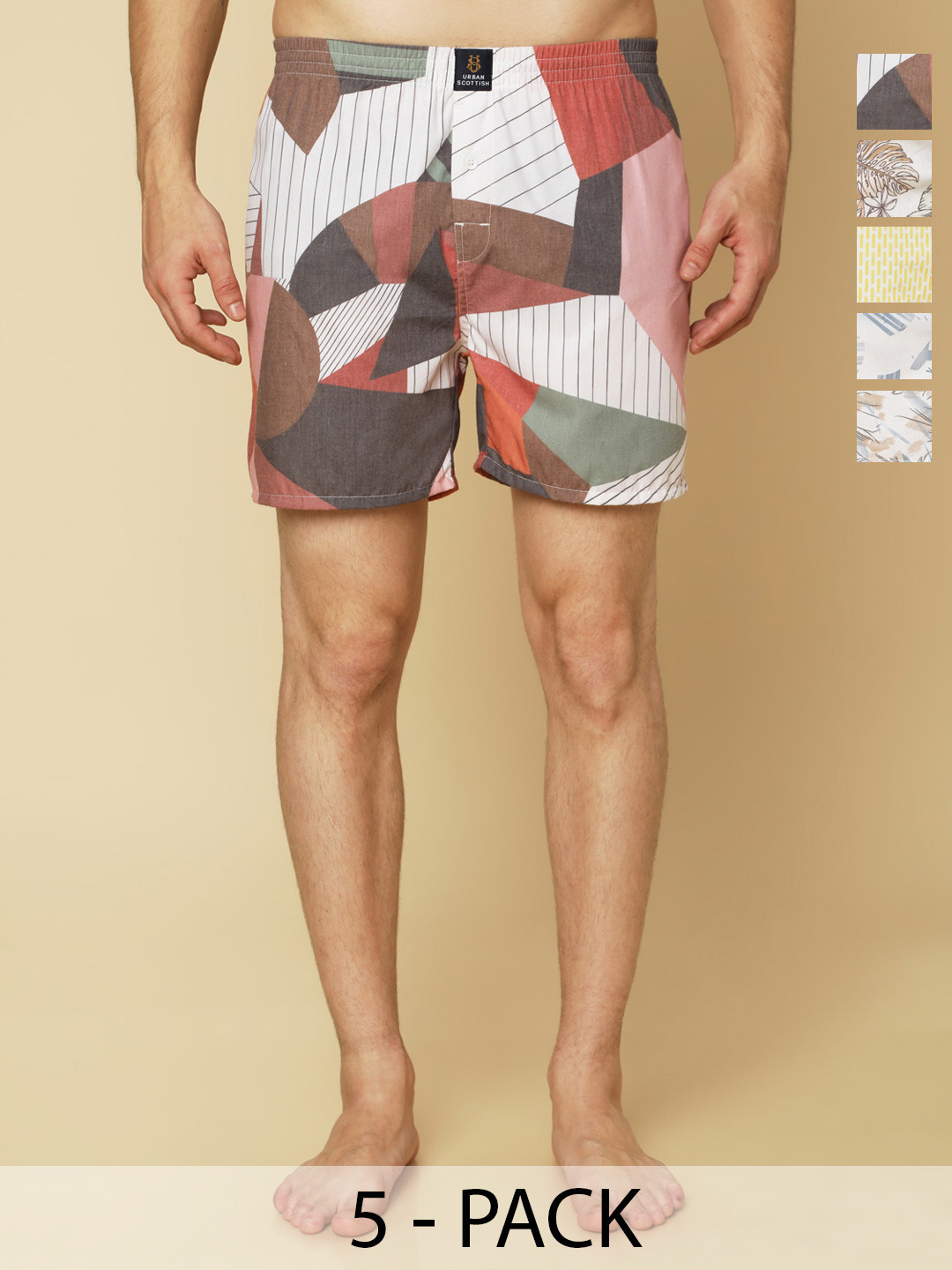 URBAN SCOTTISH Men Pack Of 5 Digital Printed Lightweight Boxers USBX507-S-Multicolor