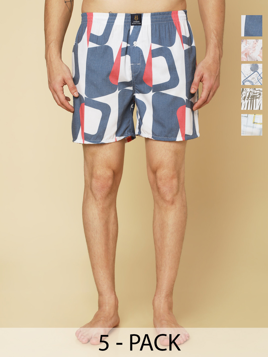 URBAN SCOTTISH Pack Of 5 Printed Boxers USBX504-S