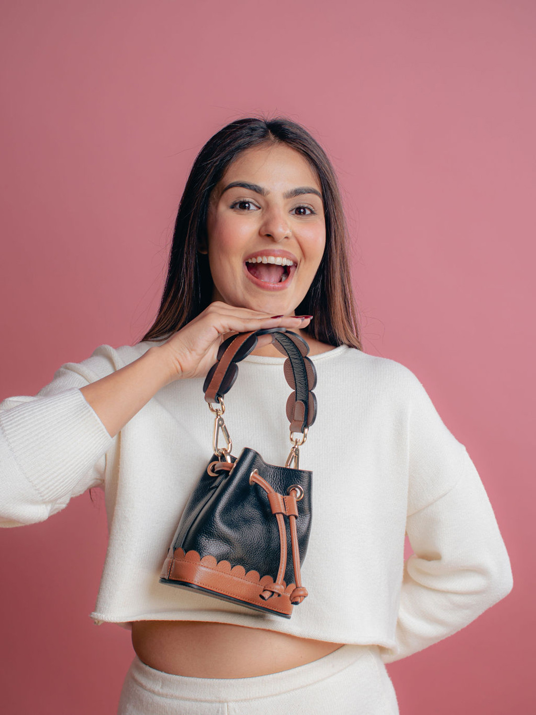 And Also Textured Leather Structured Sling Bag