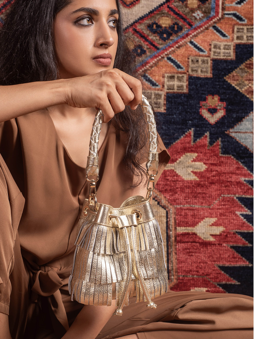 And Also Textured Leather Bucket Sling Bag