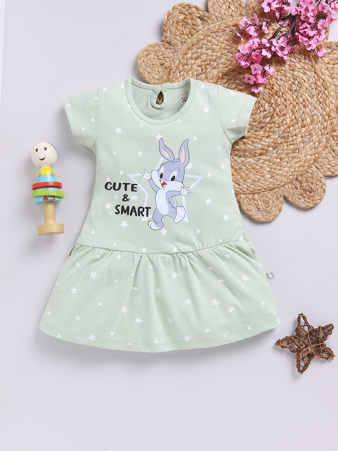 YK X Tinyo Infant Girls Bugs Bunny Printed Pure Cotton A-Line Dress