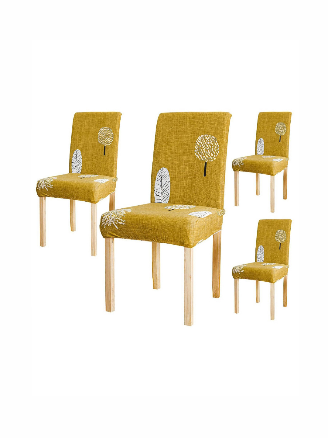 HOUSE OF QUIRK Mustard-Yellow & White 4 Pieces Printed Stretchable Chair Covers