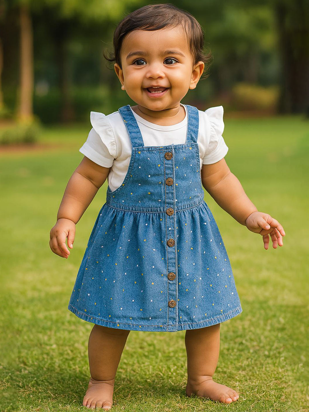 MeeMee Embroidered Denim Fit & Flare Dress