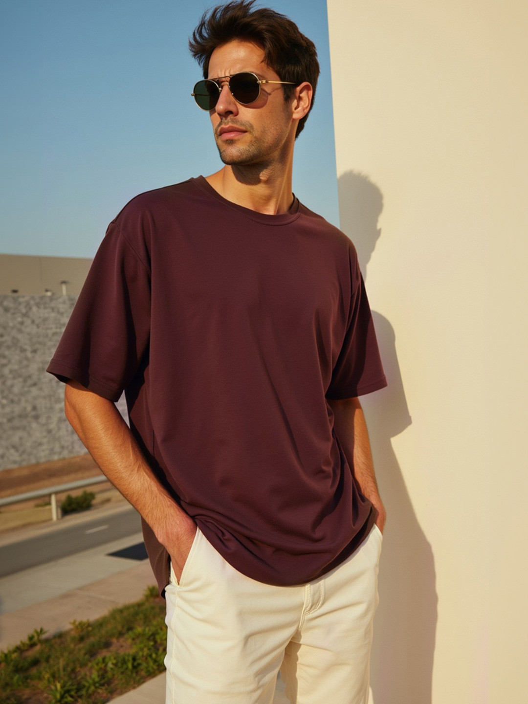 Mad Over Print Men Drop-Shoulder Sleeves Raw Edge T-shirt