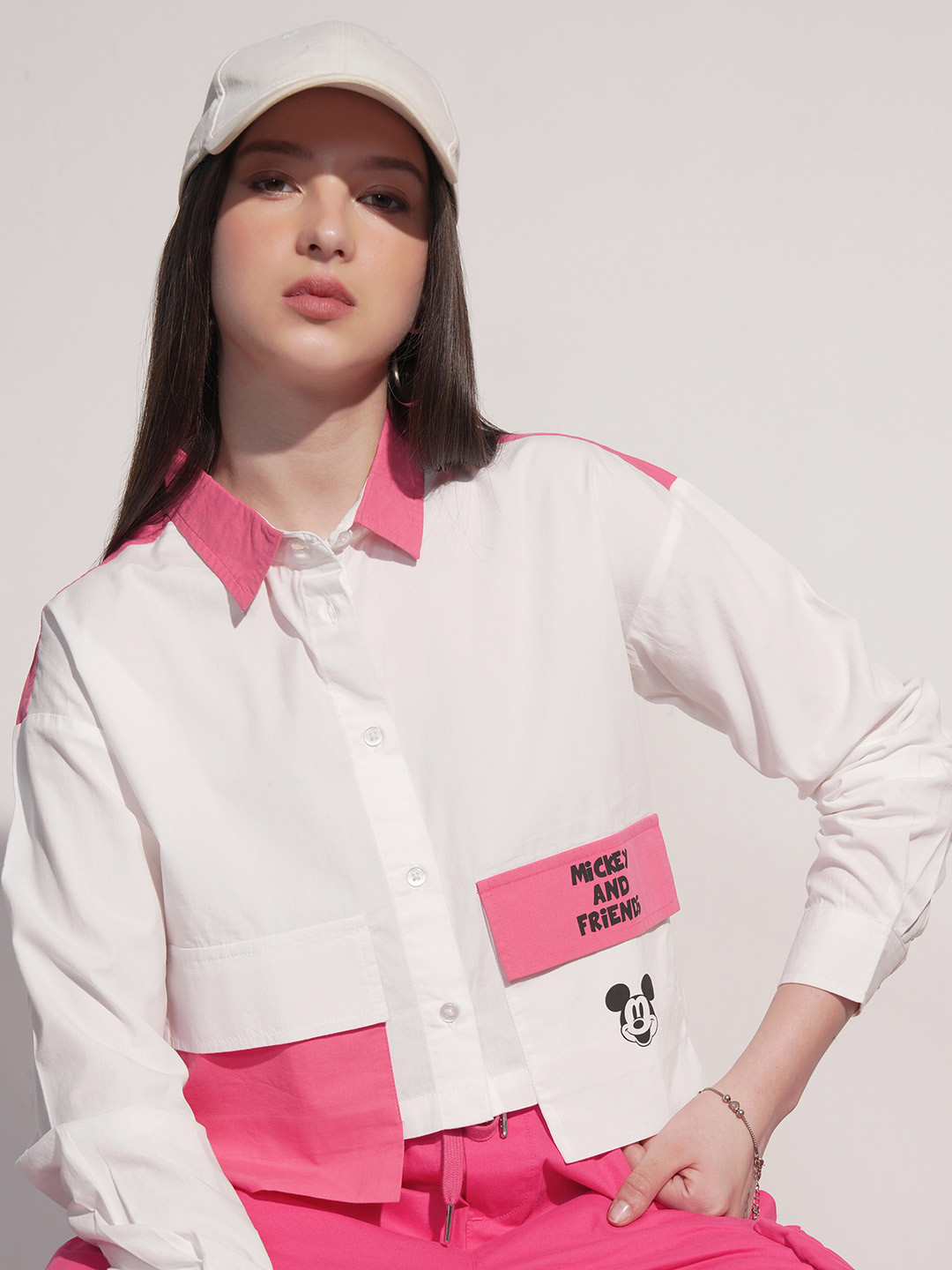 Tokyo Talkies Disney Women White Mickey & Friends Printed Boxy Crop Shirt