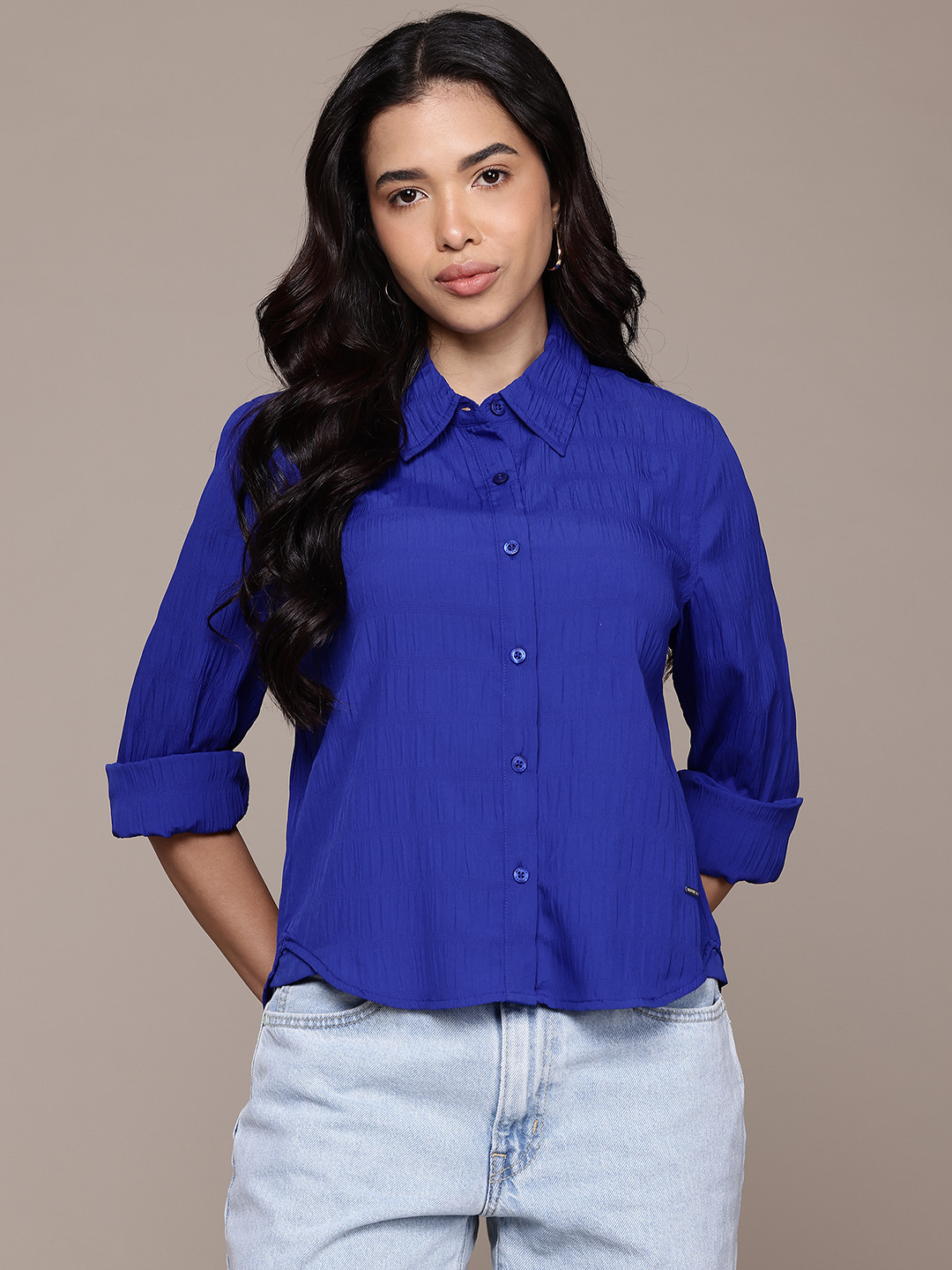 Nautica Crinkled Effect Opaque Casual Shirt