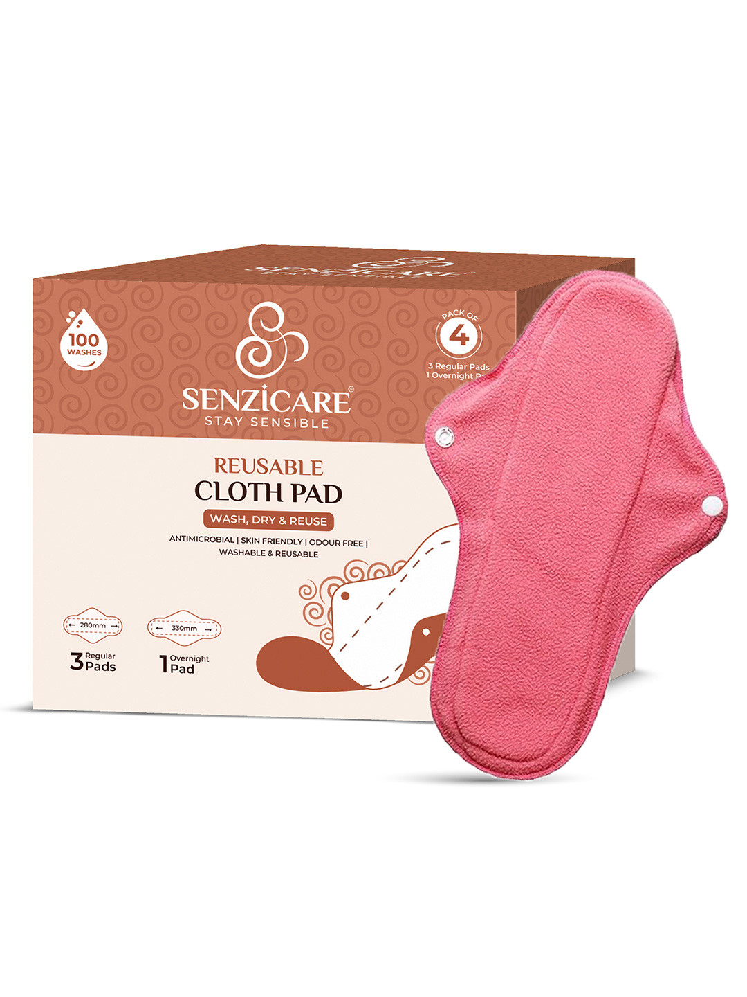Senzicare Cotton Reusable Sanitary XL Pads - 4 Pieces
