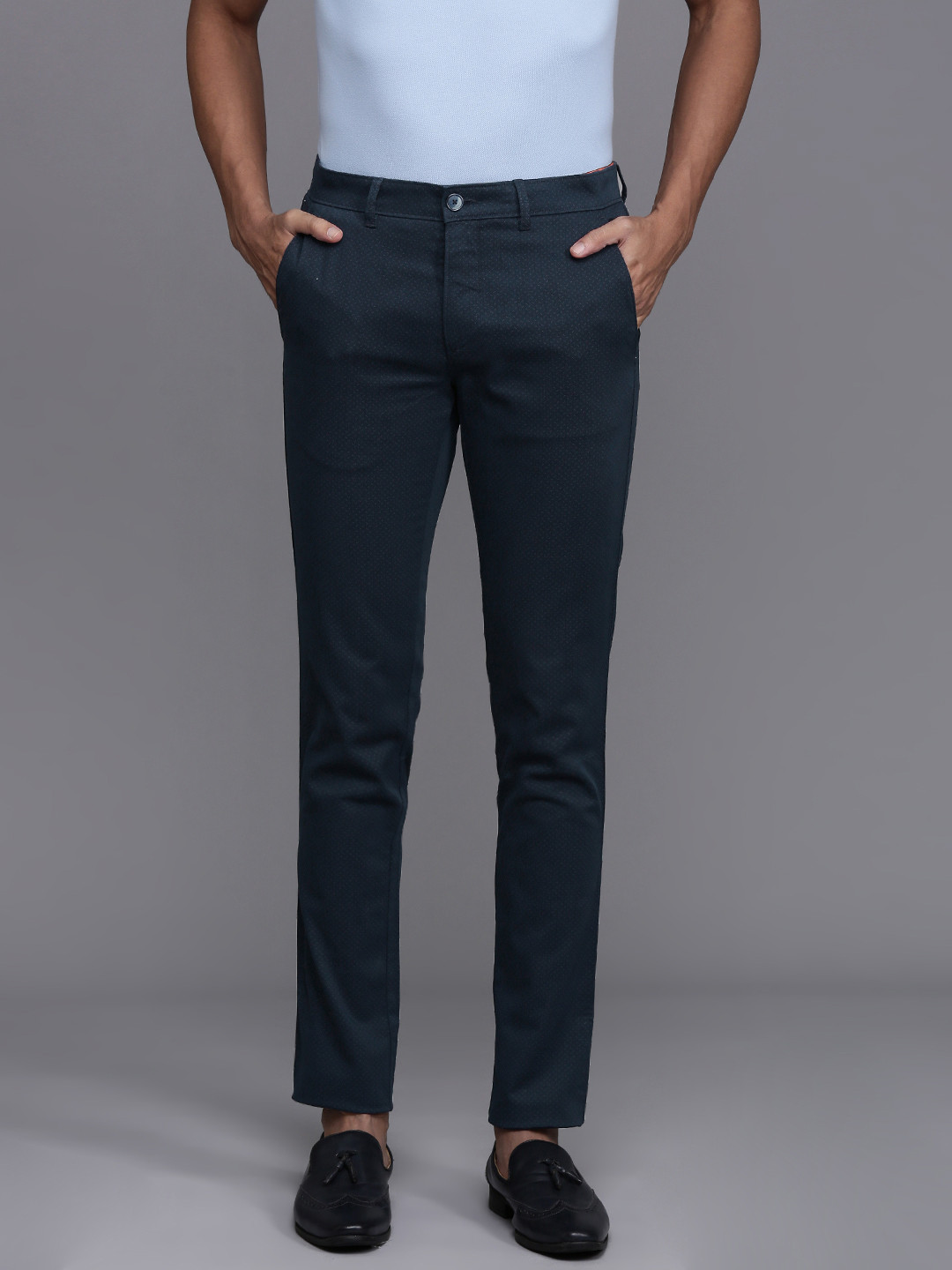 Louis Philippe Sport Men Textured Super Slim Fit Chino Trousers