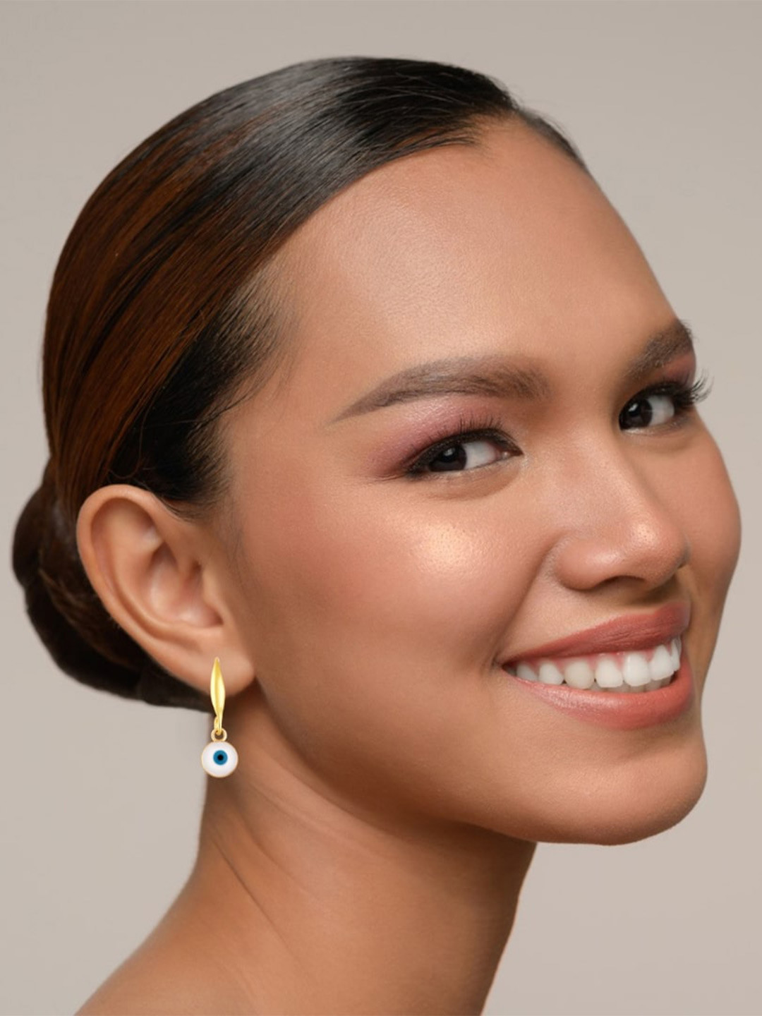 BDIVA Gold-Plated Contemporary Evil Eye Drop Earrings