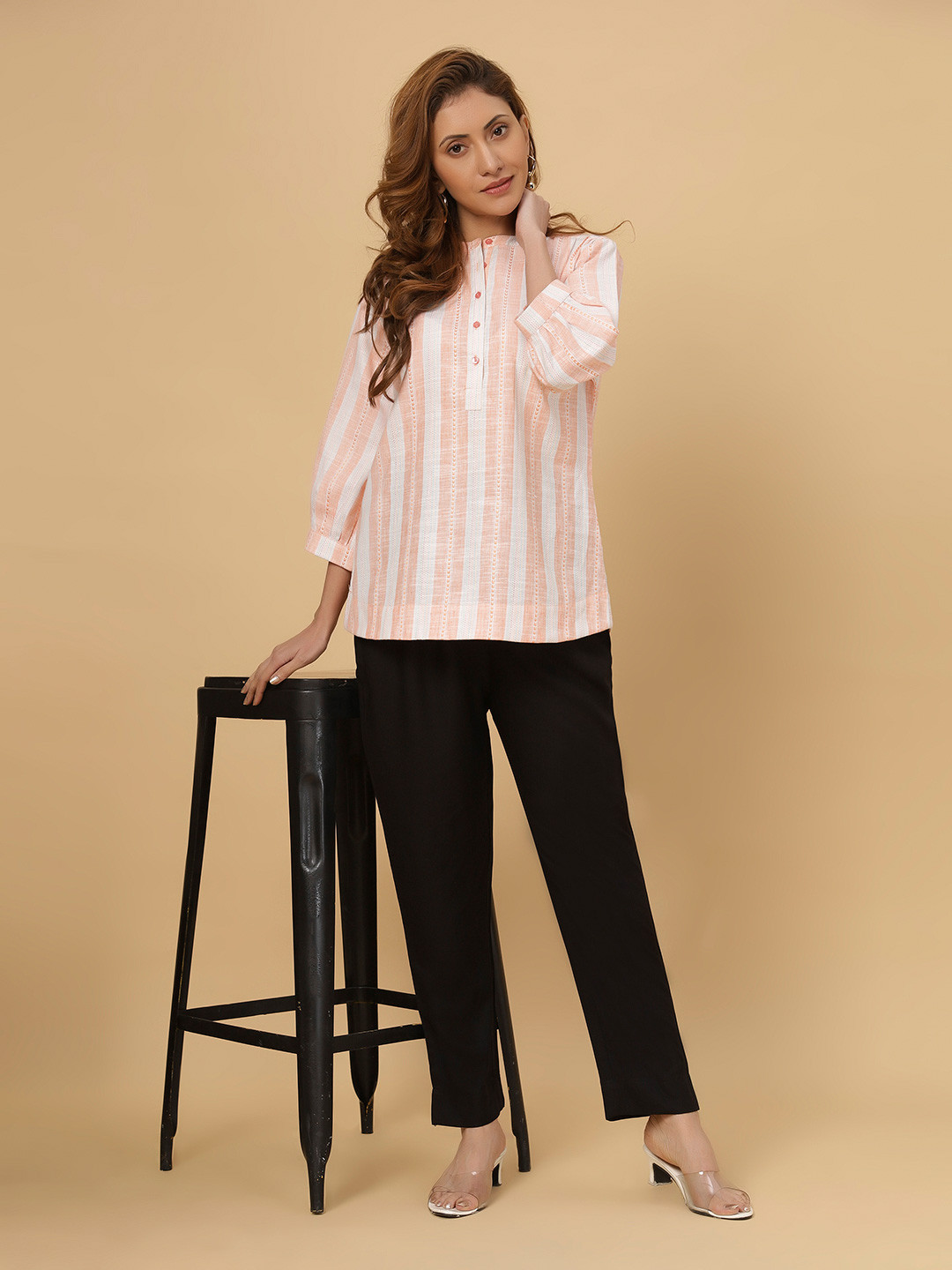 Bottoms.love Women Comfort Solid Cigerette Fit Cotton Rayon Mid-Rise Trousers