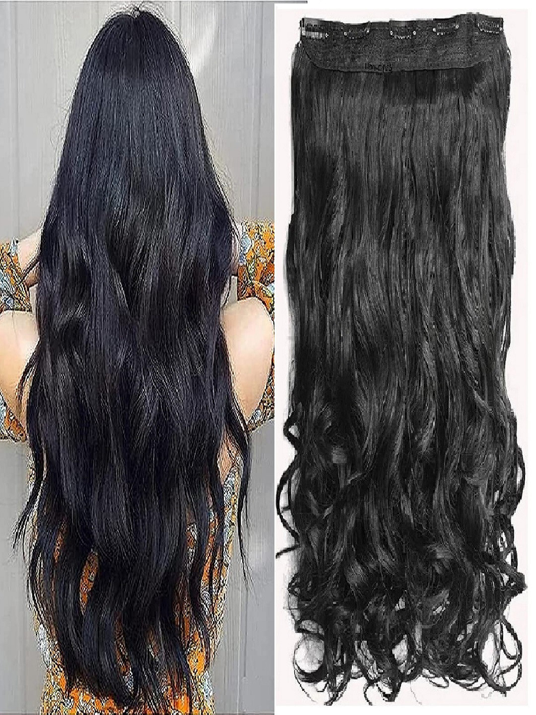 MoonEyes 5 Clip Curly Wavy Hair Extension-Black