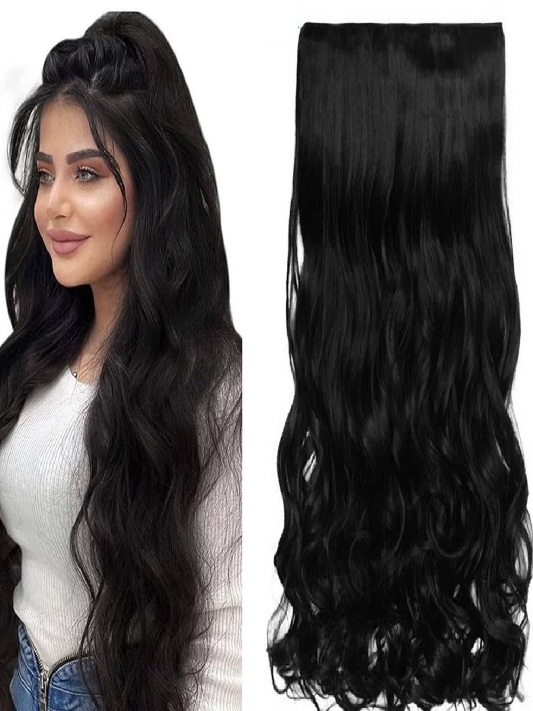MoonEyes 5 Clip Curly Wavy Black Hair Extension - 22-24 Inch