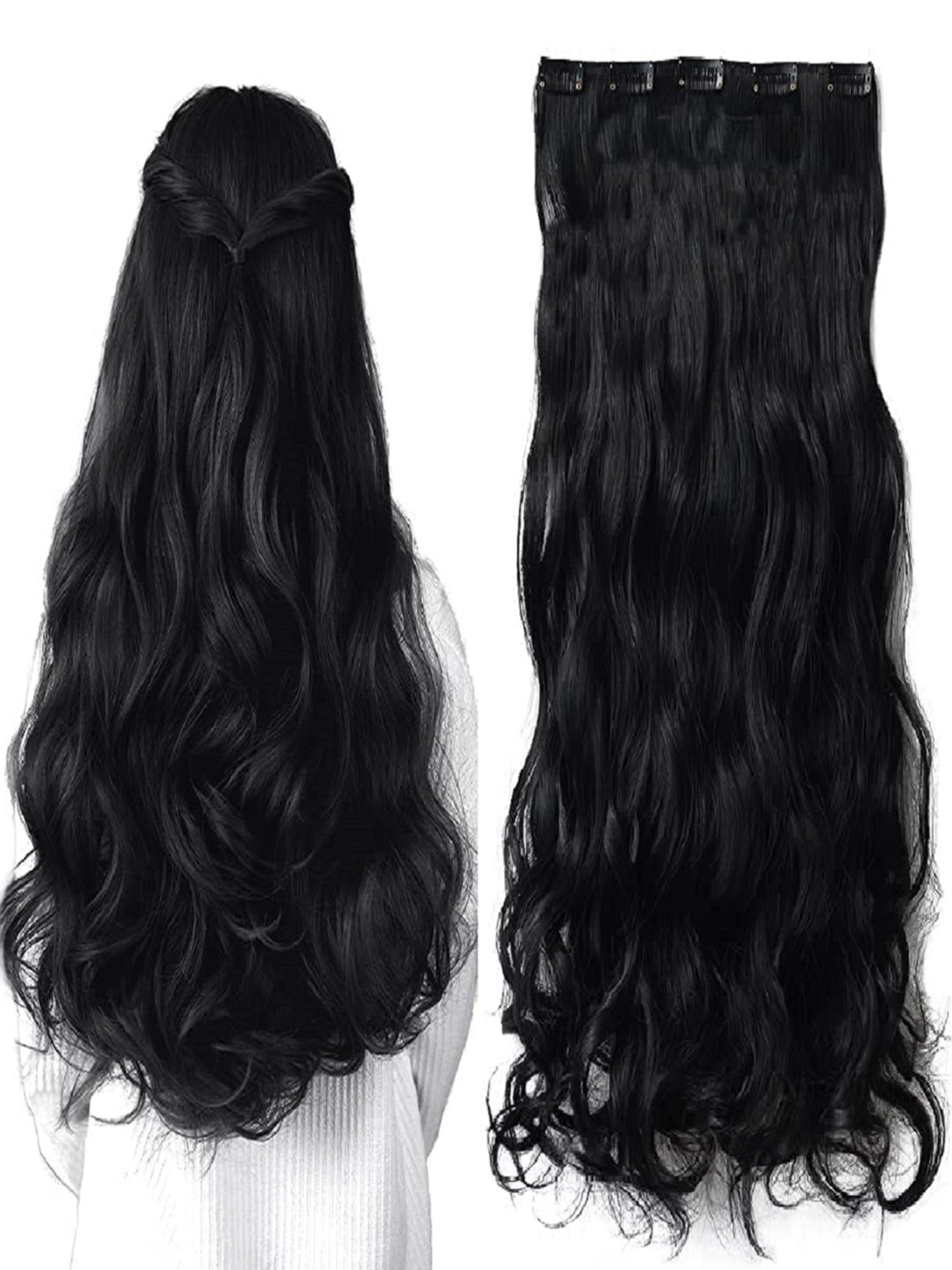 MoonEyes 5 Clip Curly Wavy Hair Extension-Black