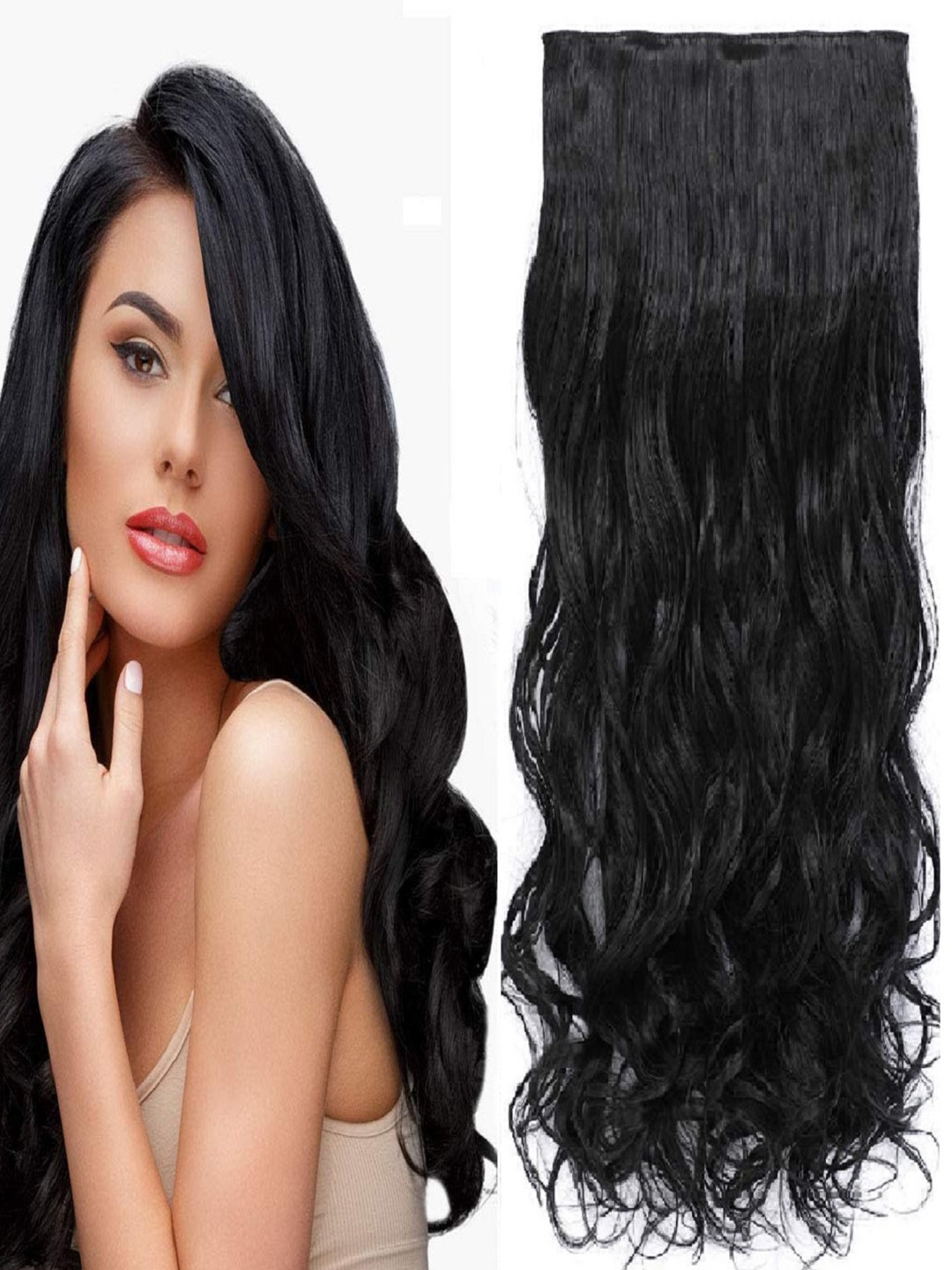 MoonEyes 5 Clip Curly Wavy Black Hair Extension  22 -24 inch