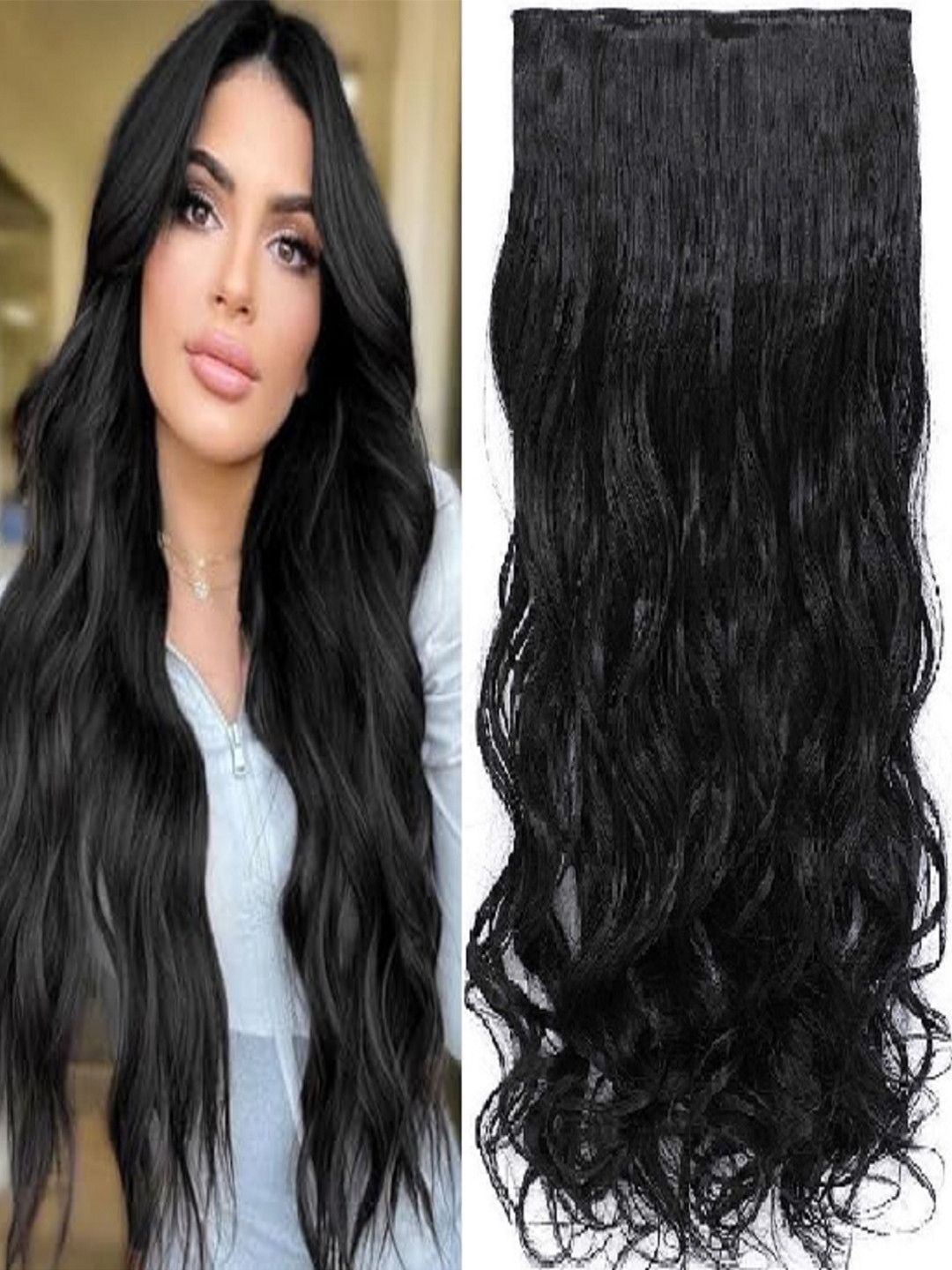 MoonEyes 5 Clip Curly Wavy Hair Extension-Black