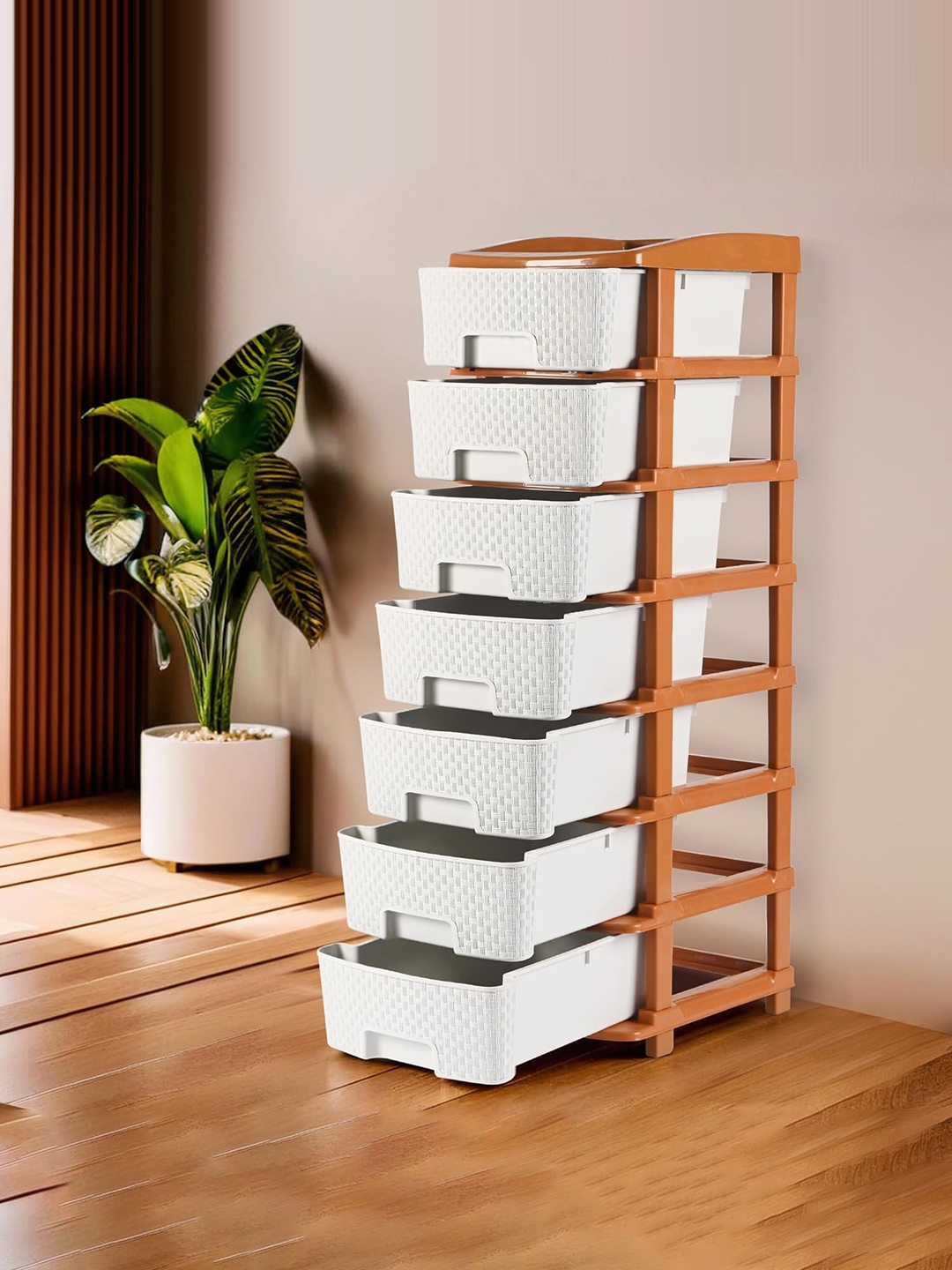 Kuber Industries Light Grey & Brown 7-Layer Drawer Storage Organiser-57 Ltr
