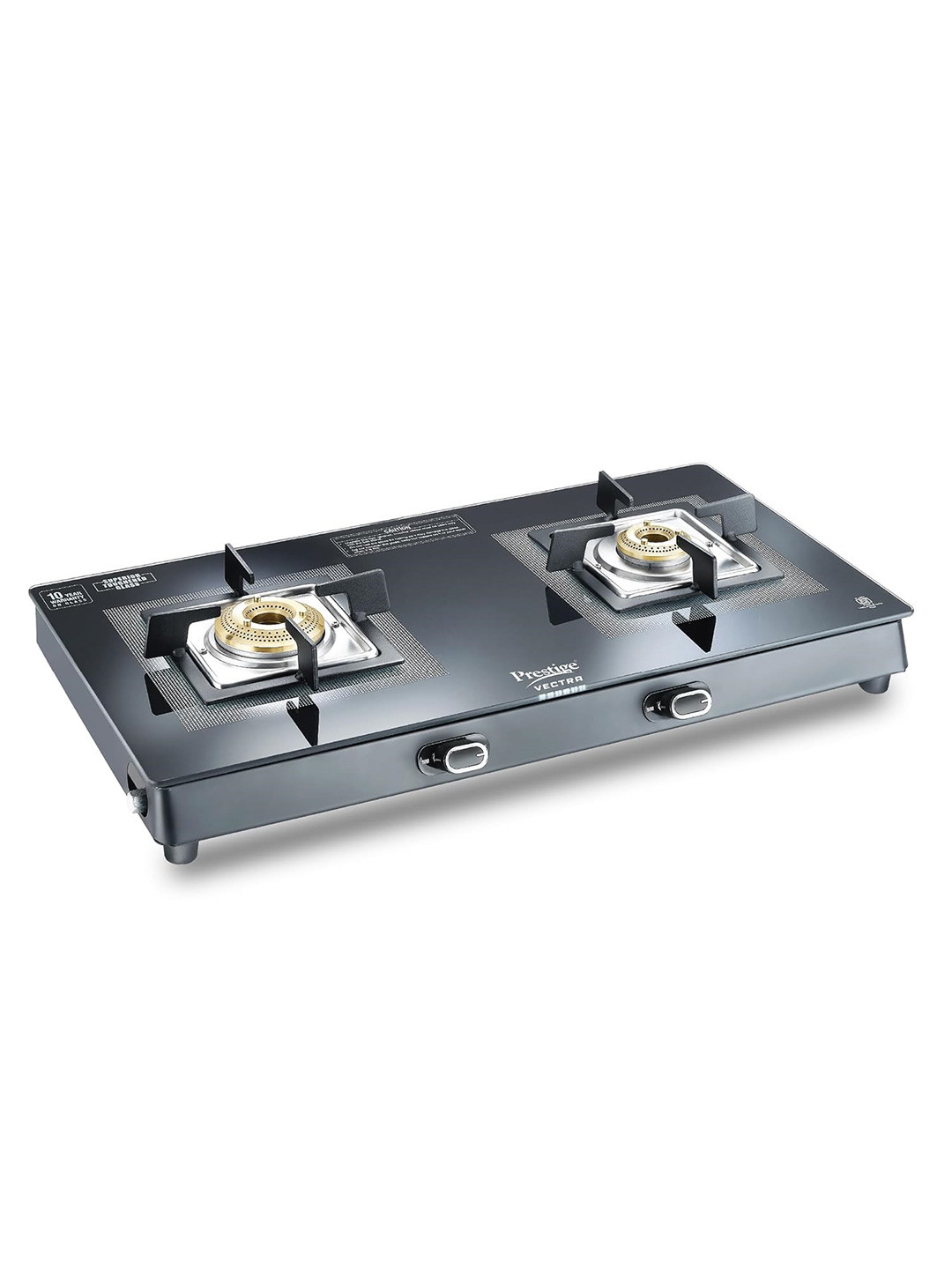 Prestige Vectra Black 2 Burner Glass Manual Gas Stove With Cleaning Stand & Holder