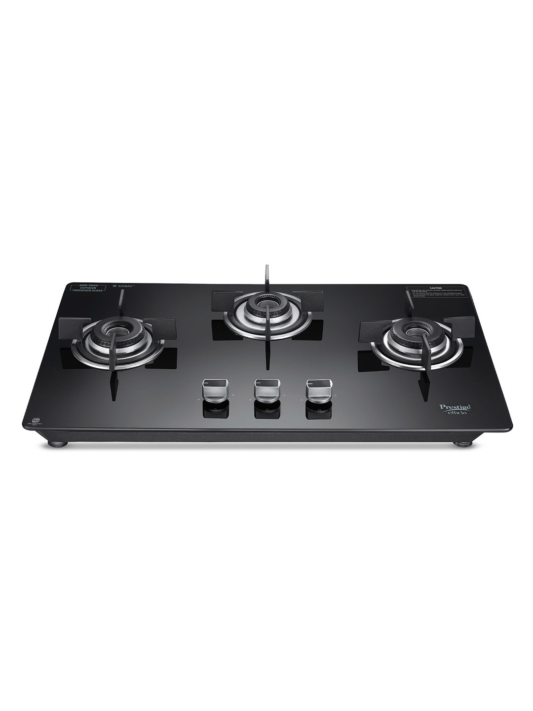Prestige Efficia Black 3 Burner Glass Manual Gas Stove With Cleaning Stand & Holder