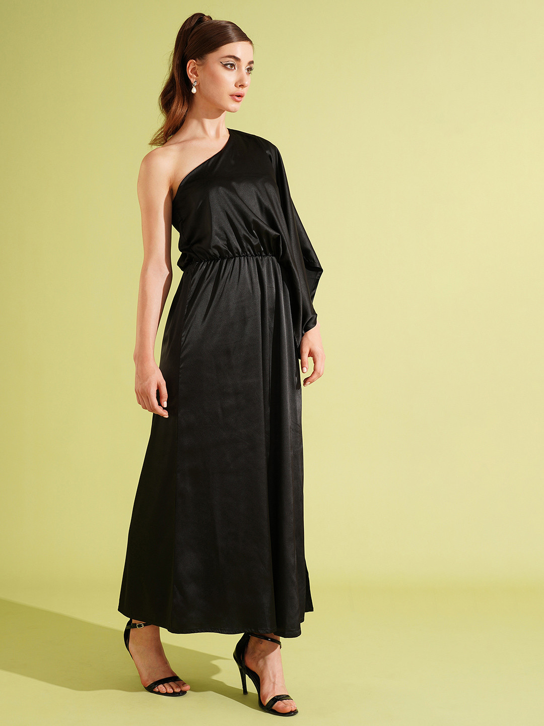Globus One Shoulder Kimono Sleeve Satin Maxi Dress