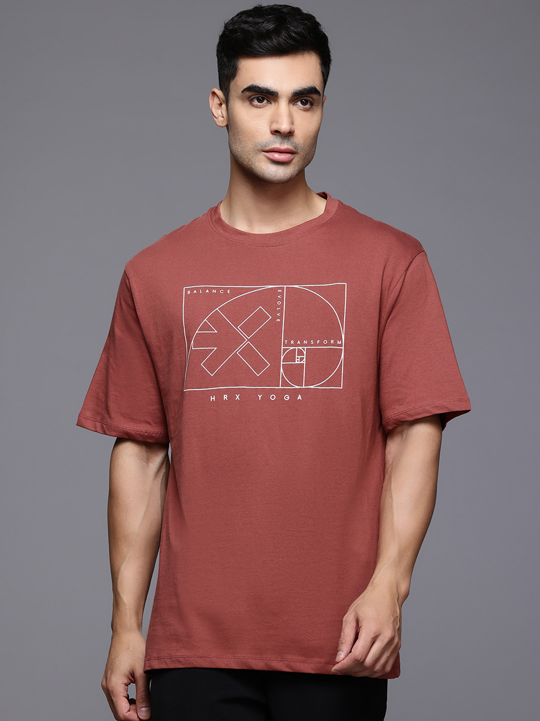 HRX by Hrithik Roshan Brand Logo Printed Pure Cotton Relaxed Fit Yoga T-shirt