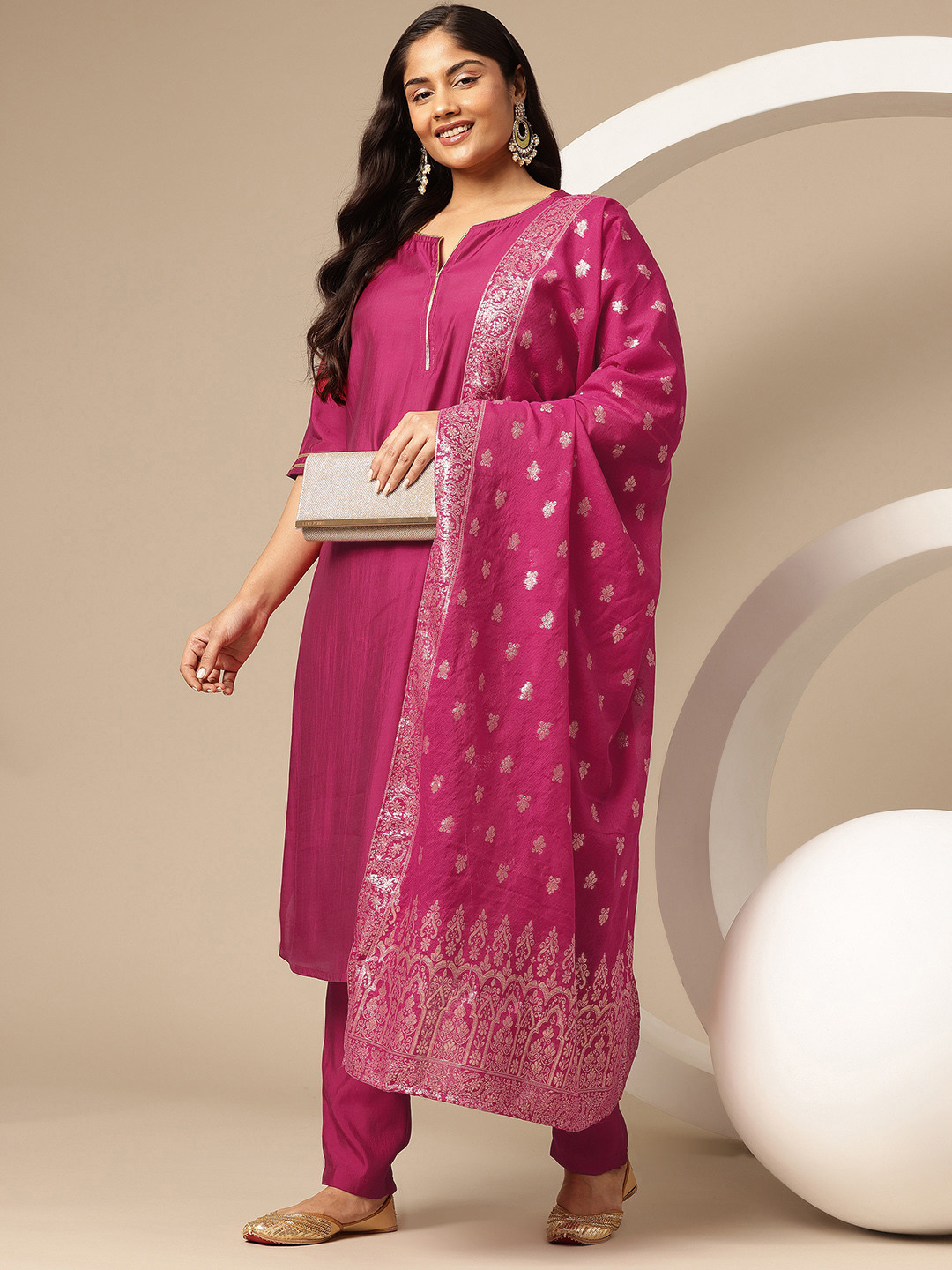 Sztori Plus Size Gotta Patti Kurti with Trousers & Dupatta