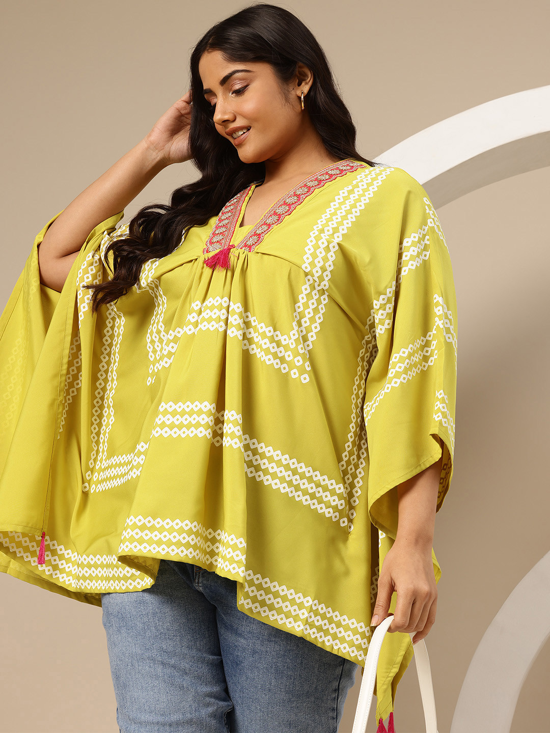 Sztori Plus Size Printed Kaftan Short Kurti