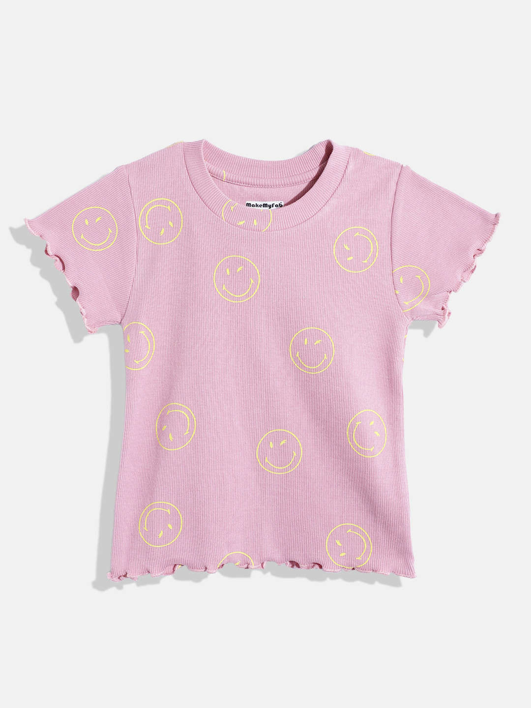 makemyfab Girls Smiley Printed Textured T-shirt