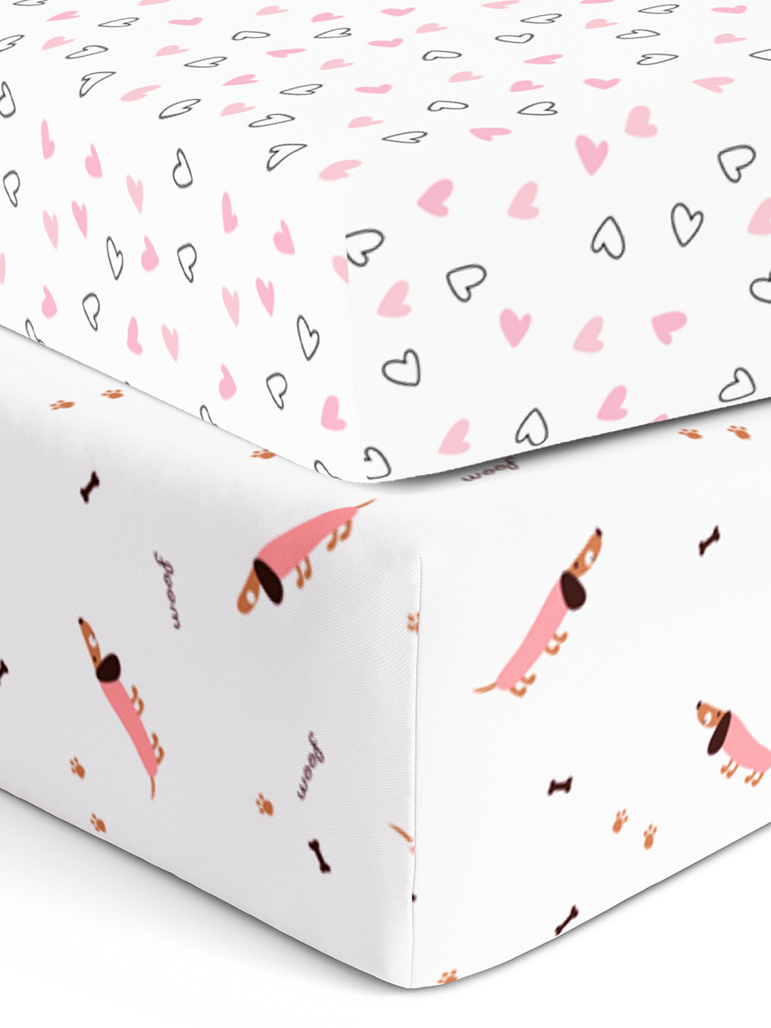 The White Cradle Pink Conversational Cotton Skin-Friendly 120 TC Fitted Crib 2 Bedsheet with a Pillow Cover-59 x 87 inches