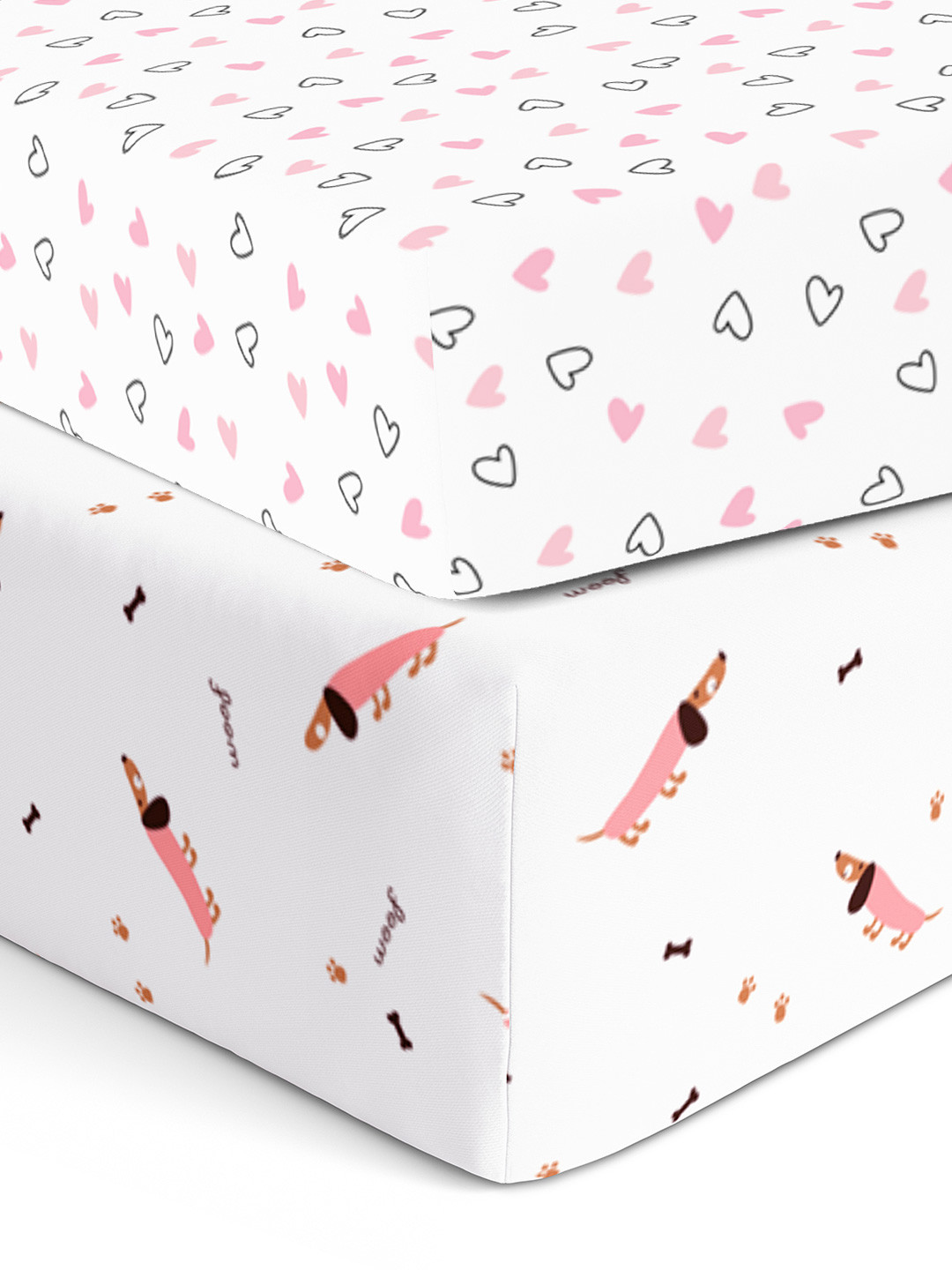 The White Cradle Pink Conversational Cotton Skin-Friendly 120 TC Fitted Crib 2 Bedsheet with a Pillow Cover-59 x 87 inches