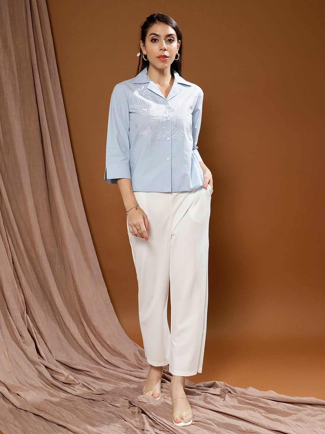 Boho By Athena Embroidered Cotton Shirt Style Top