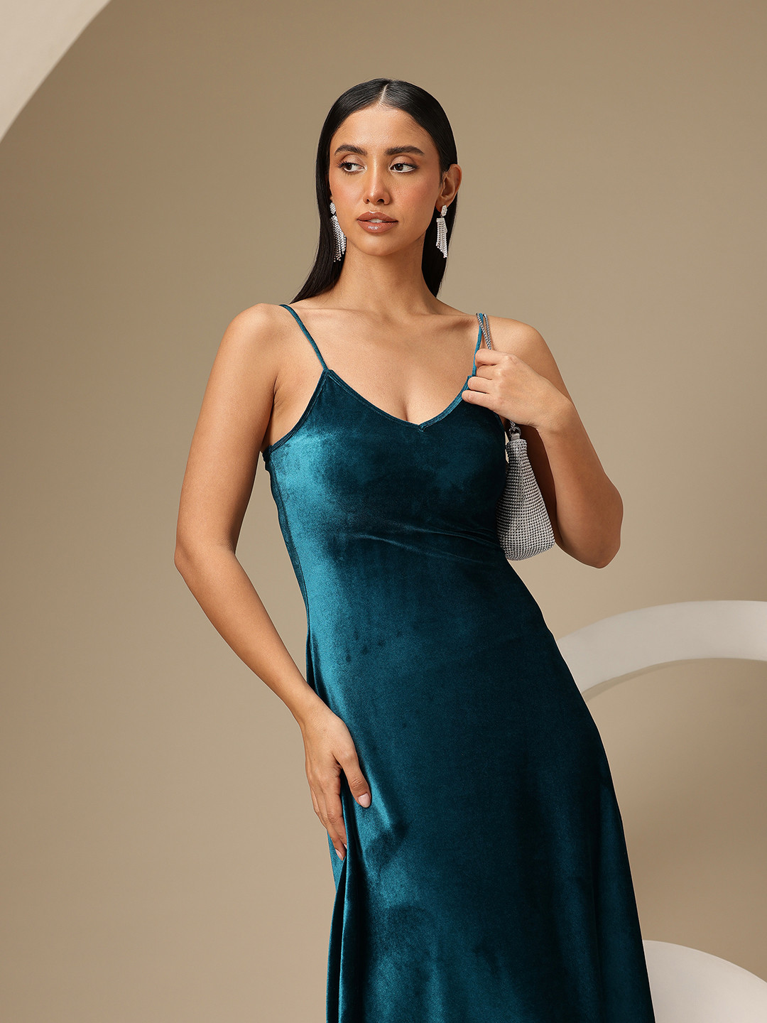 Chemistry Velvet Finish Slip A-Line Midi Dress