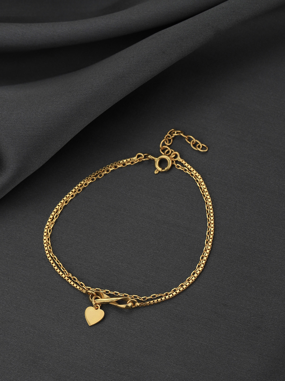 Carlton London Women 18kt Gold Plated Infinity with Heart Double Chain Charm Bracelet