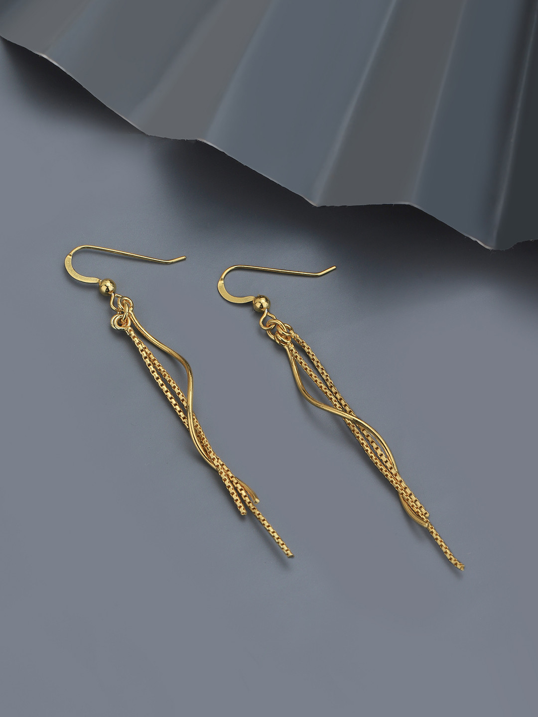 Carlton London 18kt Gold Plated Dangling Bar & Chain Drop Earrings