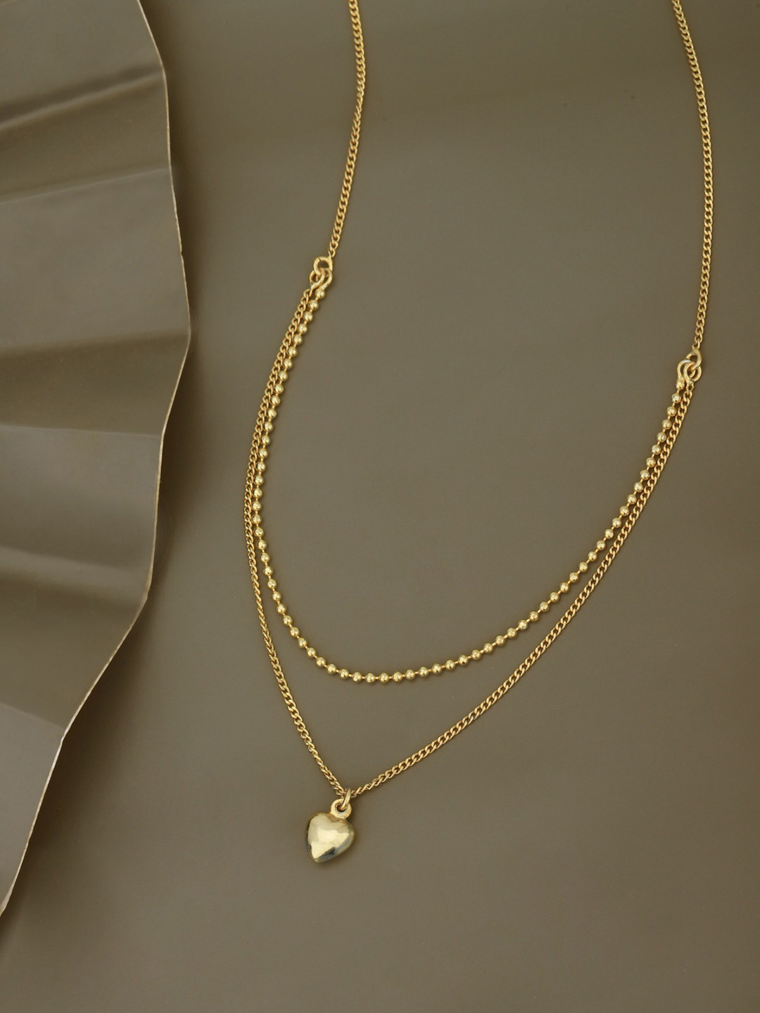 Carlton London 18kt Gold Plated Dangling Heart Double Chain Necklace