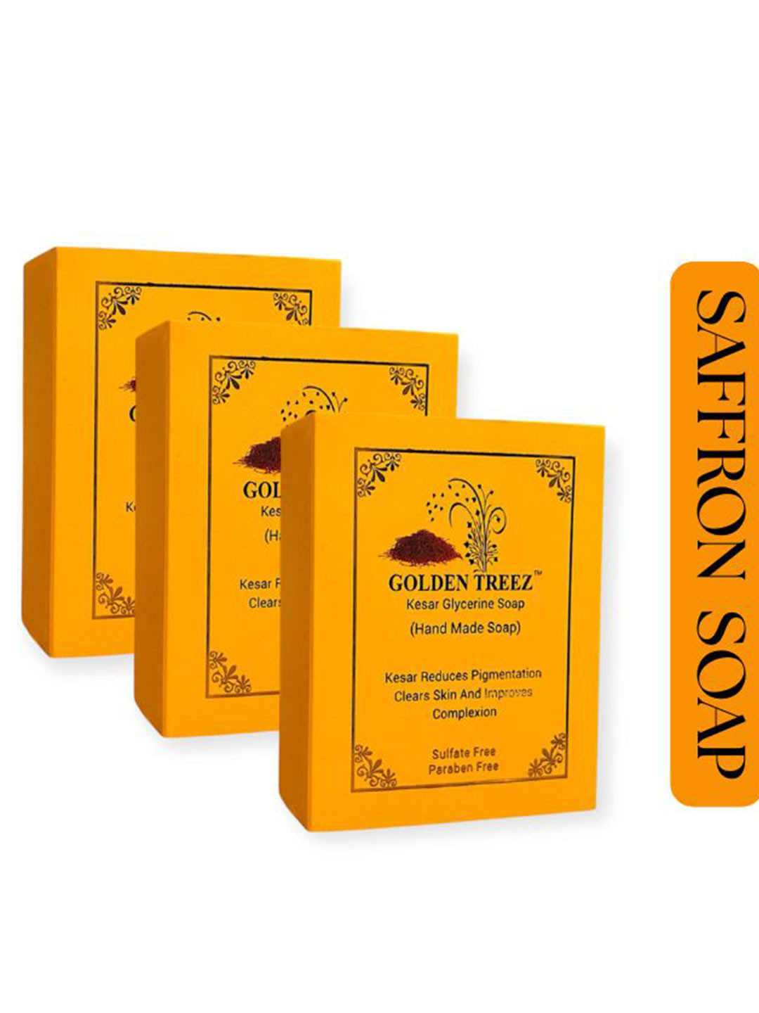 Golden Treez Pack Of 3 Brightening Handmade Saffron Soap - 115g Each