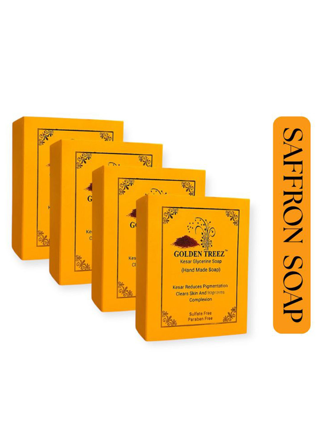 Golden Treez Pack Of 4 Brightening Handmade Saffron Soap - 115g Each