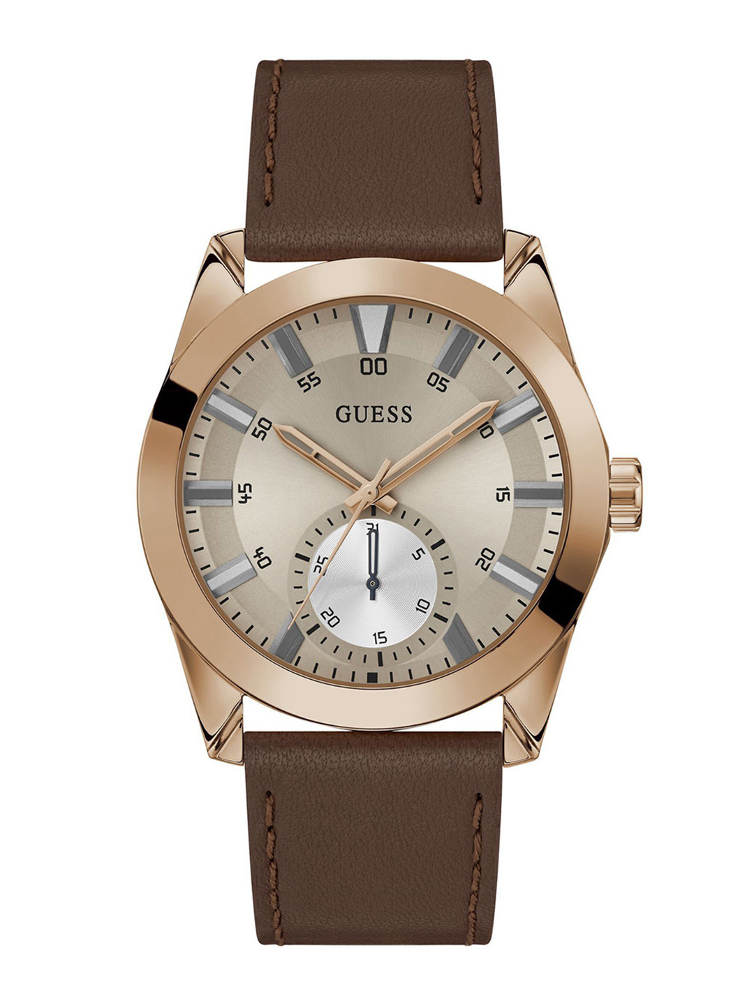 GUESS Men Dial & Leather Textured Straps Analogue Watch GW0793G3