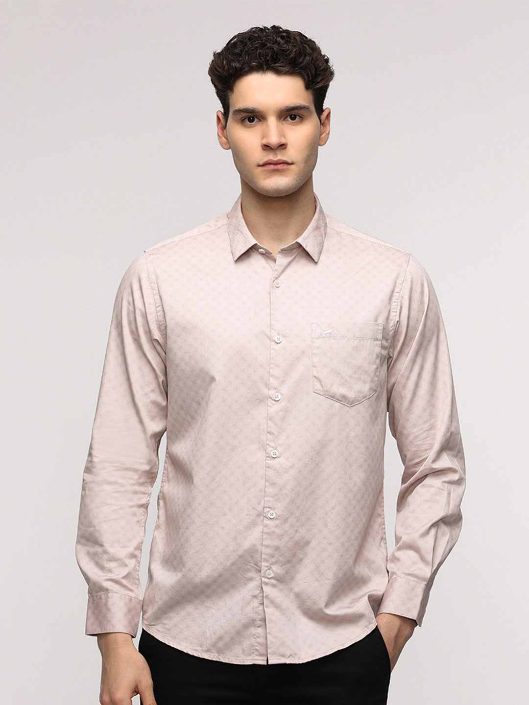Crocodile Self Design Printed Spread Collar Pure Cotton Casual Shirt