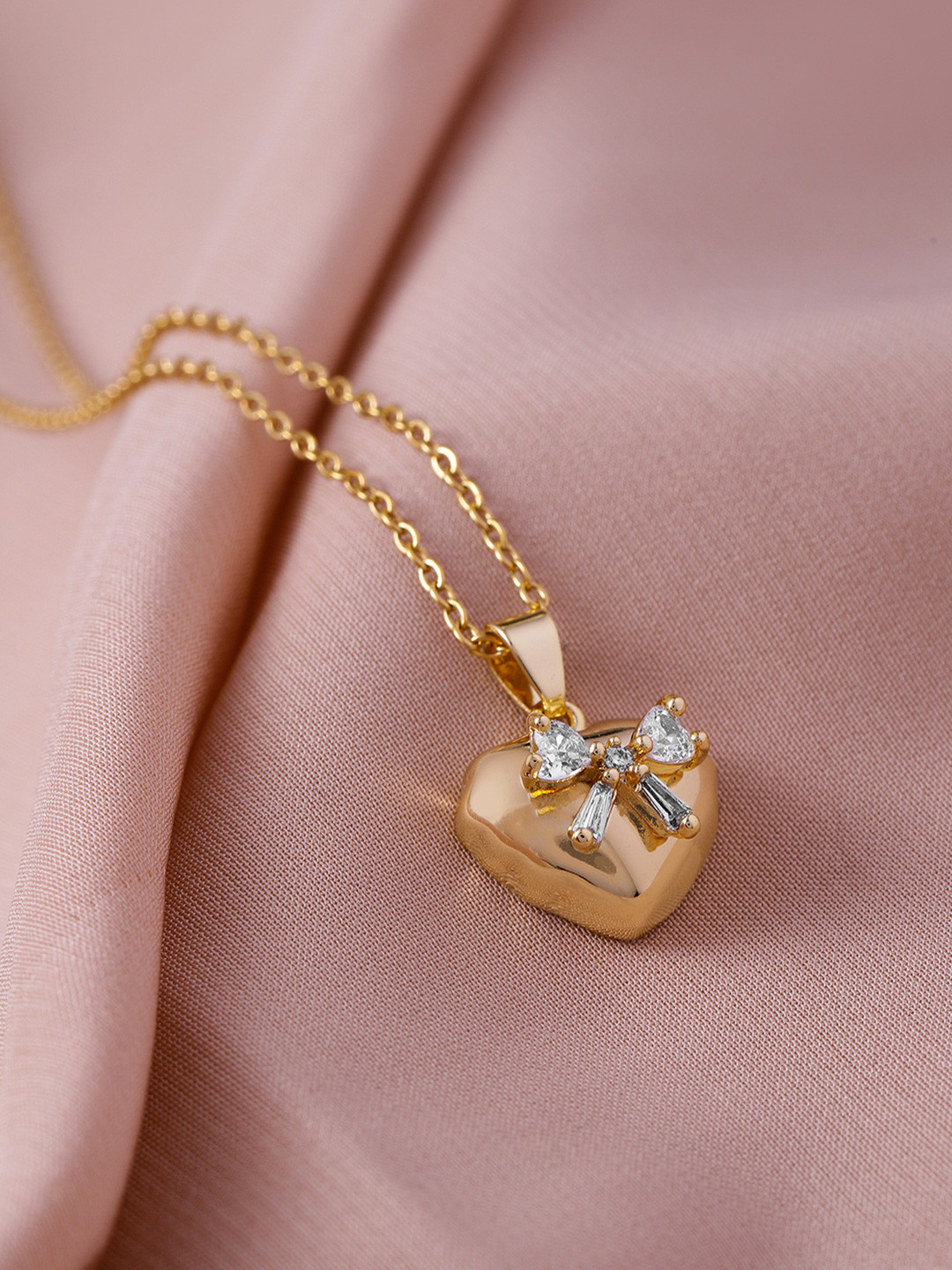 Rubans 18K GoldPlated Stainless Steel TarnishFree Waterproof CZ Demi-Fine Heart Necklace