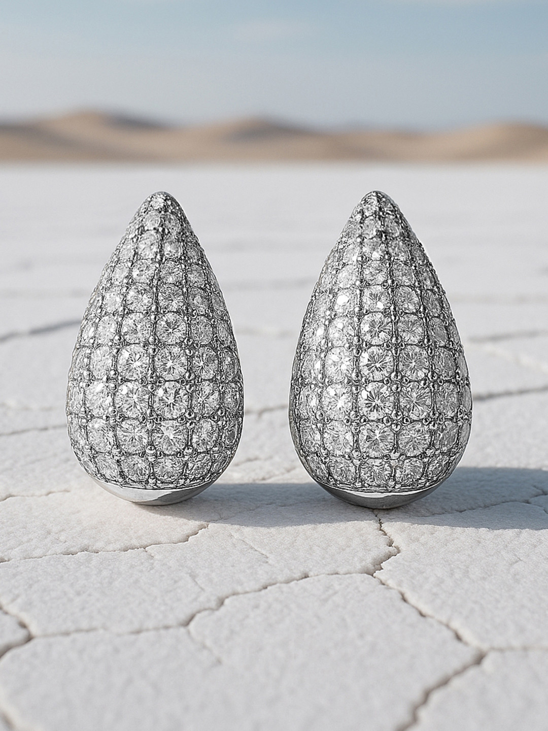 Rubans Rhodium Plated Sparkling AD & Cubic Zirconia Studded Teardrop Earrings