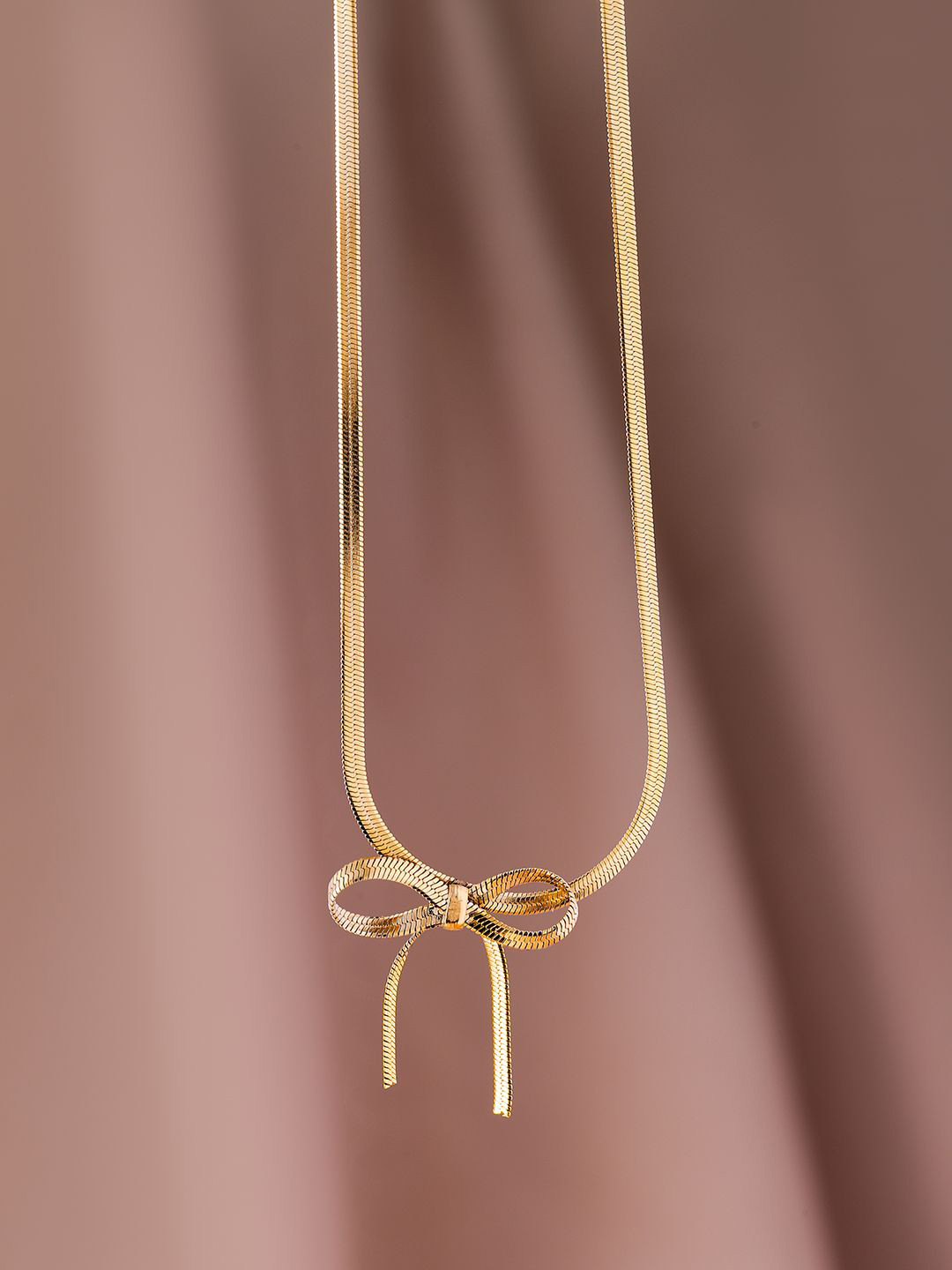 Rubans 22K Gold Plated Stainless Steel Tarnish-Free Waterproof Demi-Fine Minimal Bow Chain