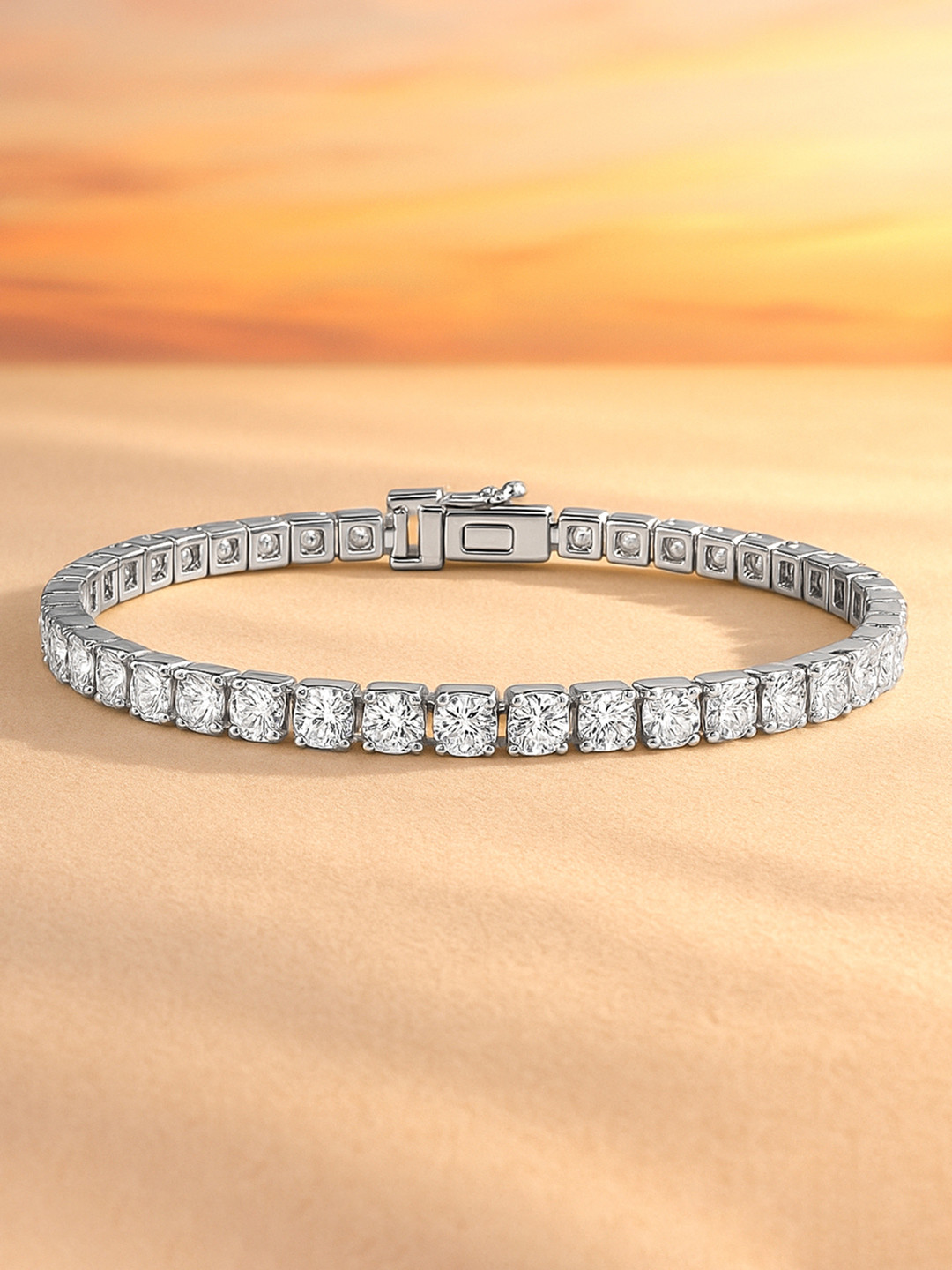 Rubans Rhodium Plated Sparkling AD & Cubic Zirconia Studded Tennis Bracelet