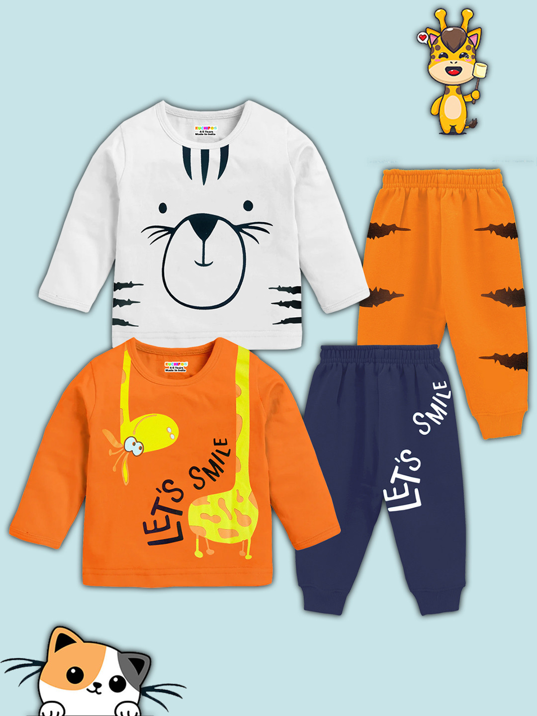 KUCHIPOO Boys Pack Of 2 Printed T-shirt With Pyjamas