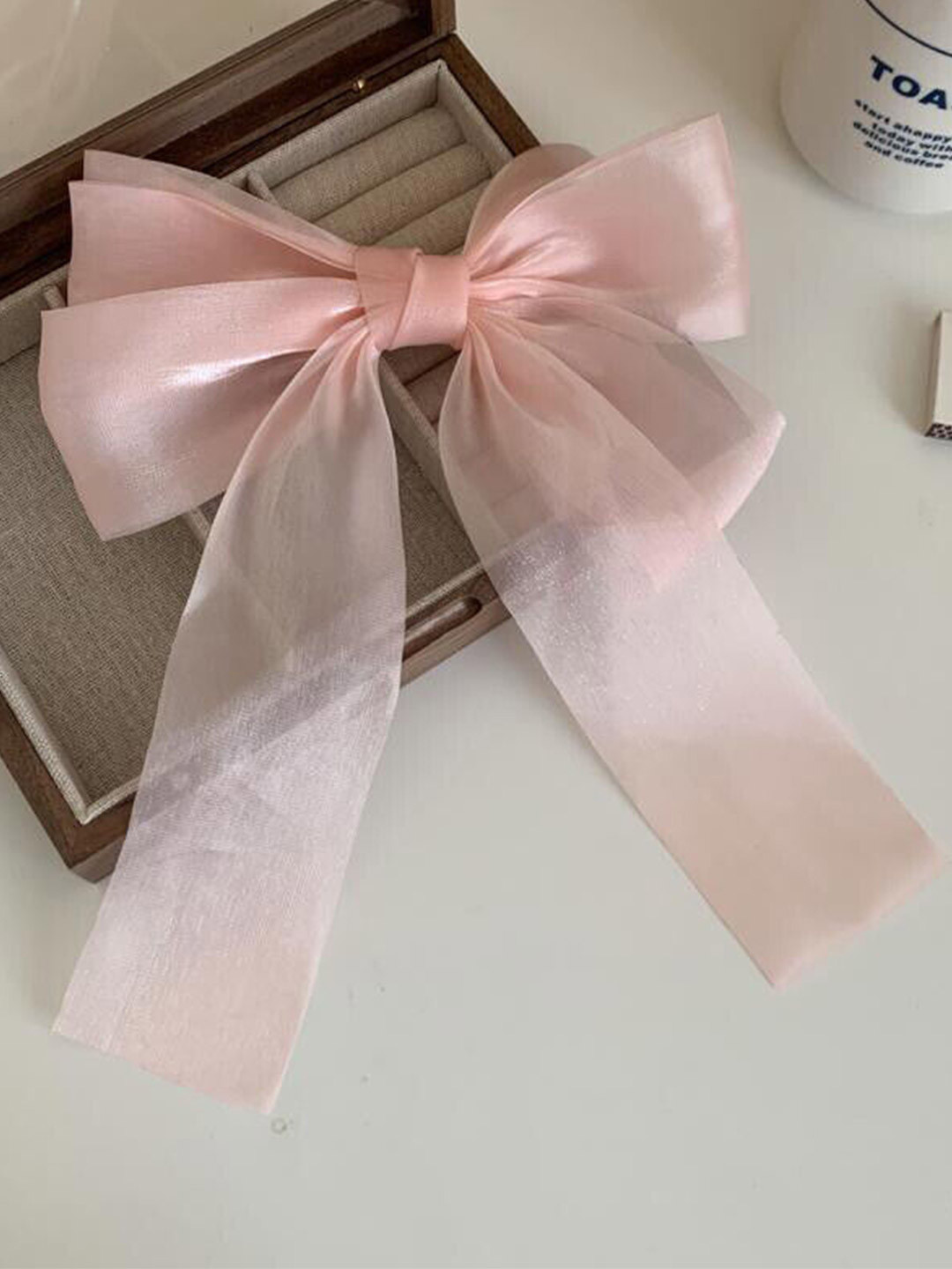 Majestique Set of 1 Pink Big Satin Layered Hair  with Long Tail Ribbon Clip Accessories